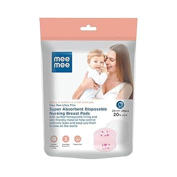 Mee Mee Disposable Nursing & Maternity Breast Pads 24 Pcs | Ultra Thin Honeycomb Pads with Leak Guard | Super Absorbent Soft Cotton | Compac at ₹92 – Amazon