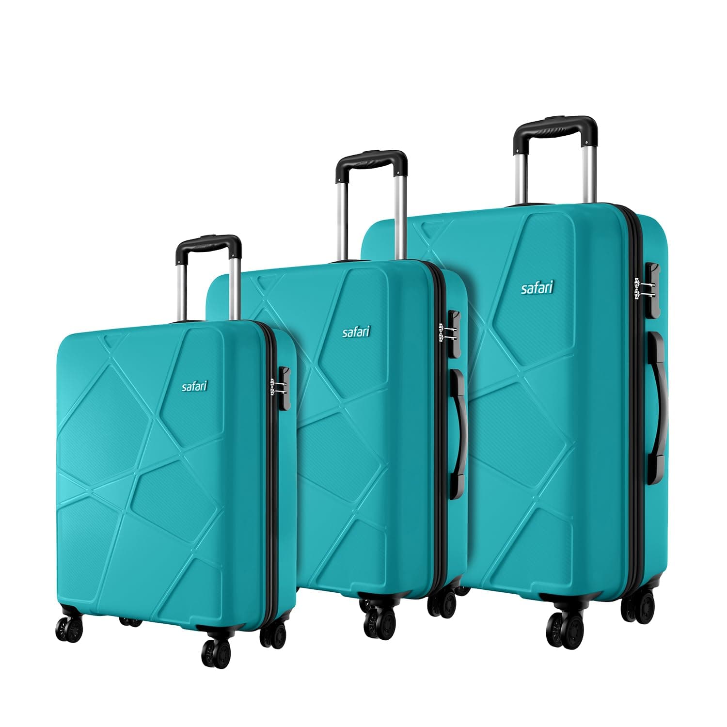 Safari Pentagon Pro 8 Wheels Set of 3 (Cabin + Medium + Large) Trolley Bags, Hard Case Polypropylene, 360º Wheeling Luggage, Suitcase for Travel, Cyan, Spinner Wheels at ₹5999 (82% Off) – Amazon