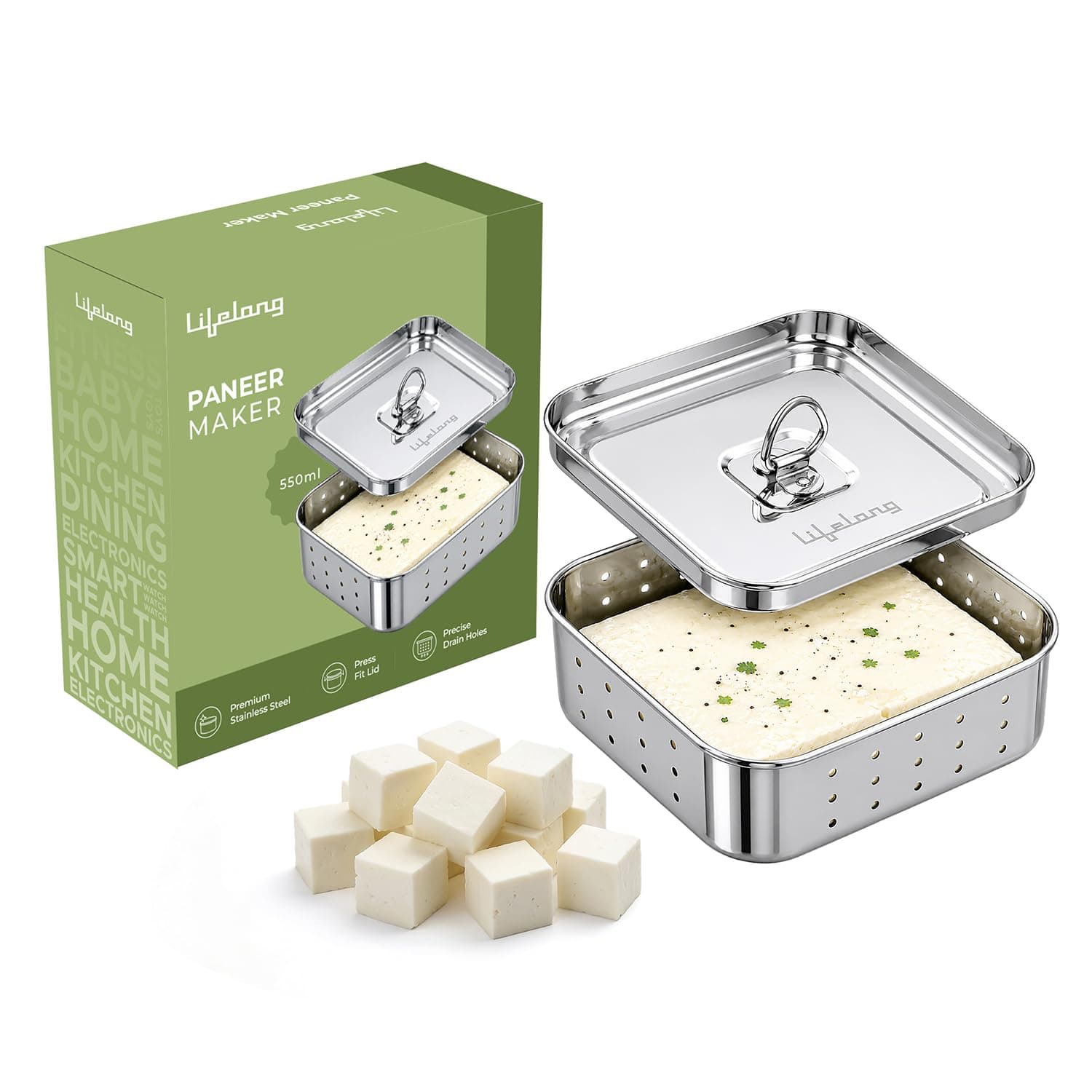 Lifelong Stainless Steel Paneer Mould Maker, 550ml