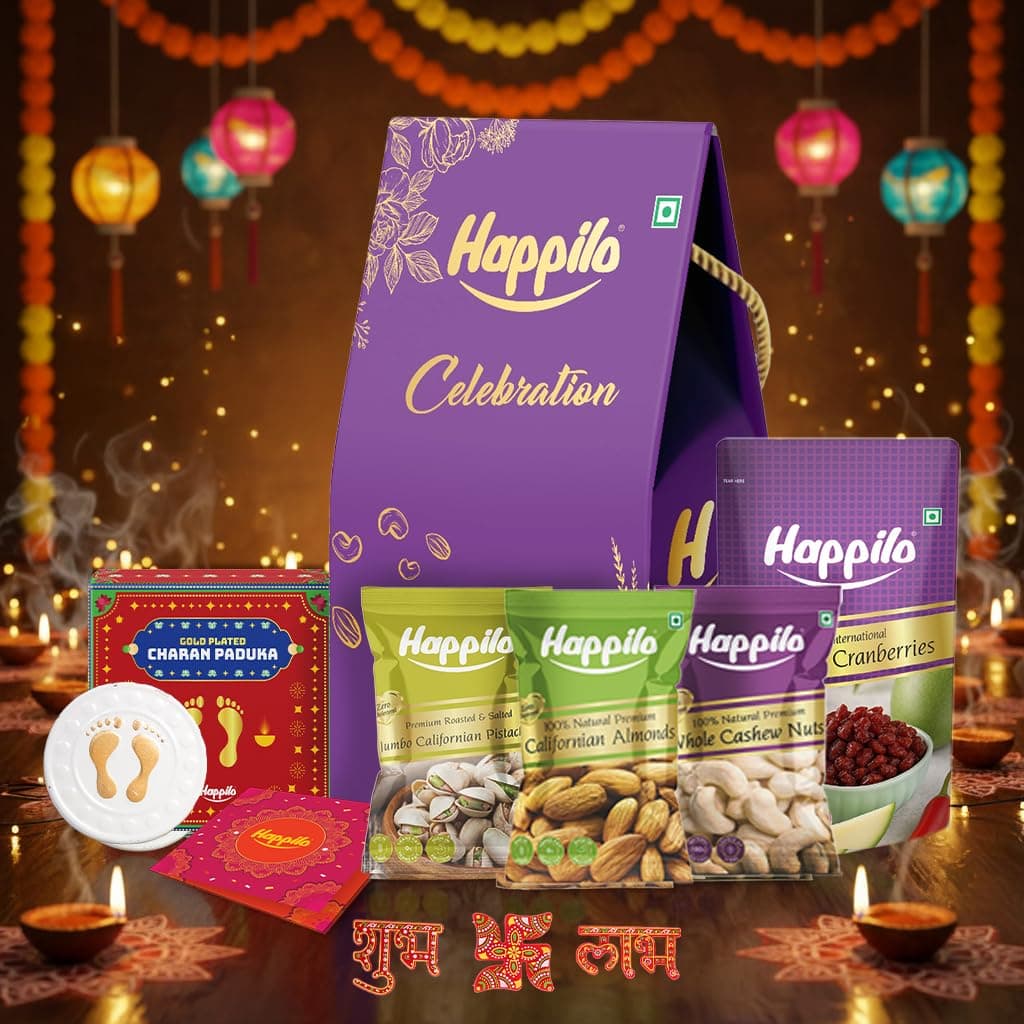 Happilo Premium Shubh Labh Gift Box with 4 Inclusions | Almonds | Cashews | Salted Pistachios | Green Raisins | Diwali Gift Hamper | Dry Fruits Gift at ₹199 (72% Off) – Amazon