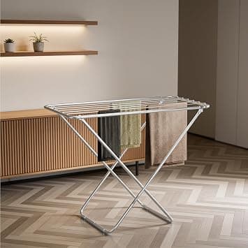 amazon basics Mild Steel Cloth Drying Stand - Folding, 30 Feet Drying Length, 8 Drying Rails, Lightweight (Silver) at ₹999 – Amazon