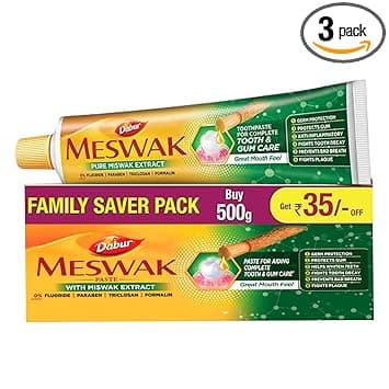 44% Off : Dabur Meswak Oral Care Toothpaste, 500g @158. – Amazon