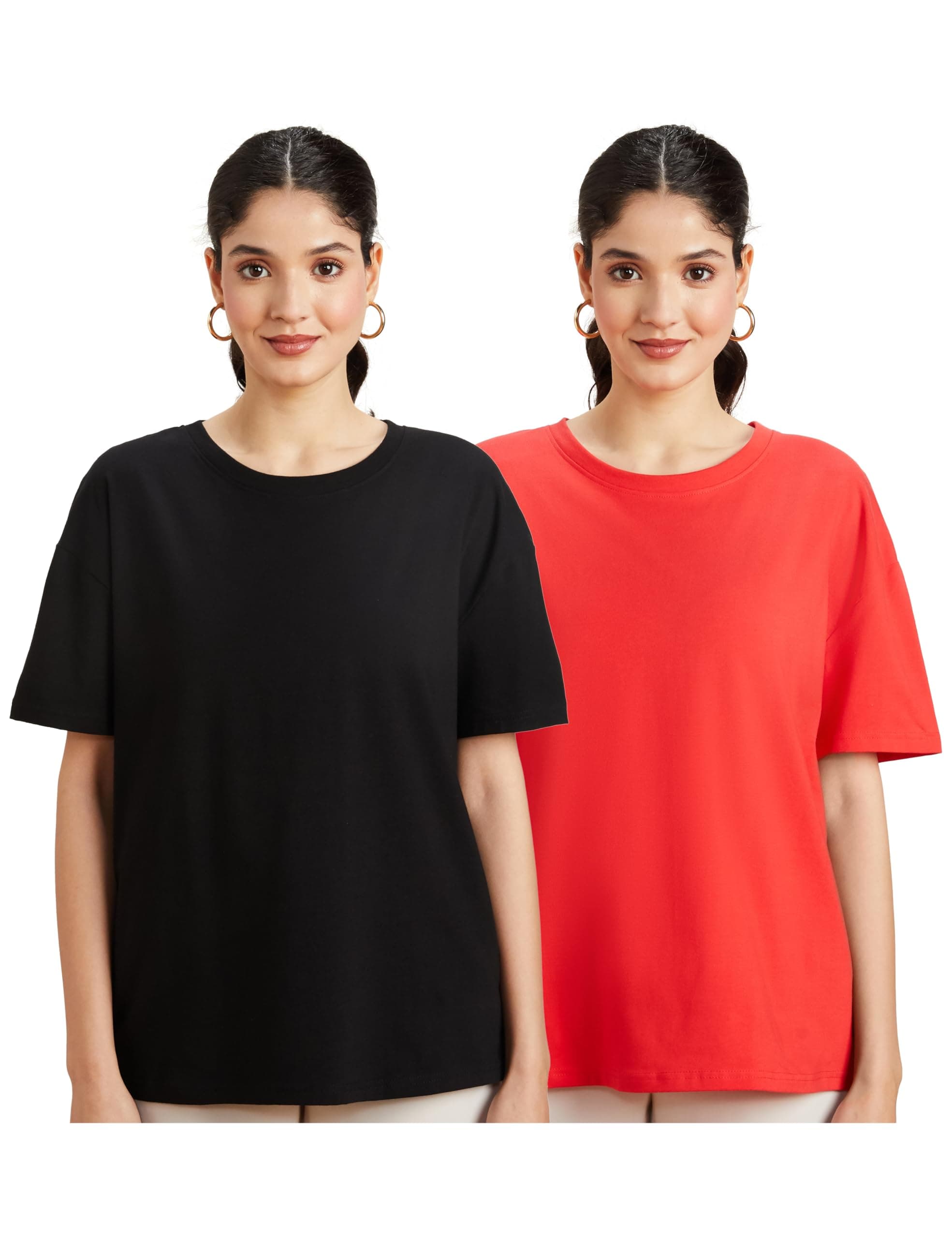 Amazon Symbol Women Cotton Stretch Oversized Round Neck T-Shirt