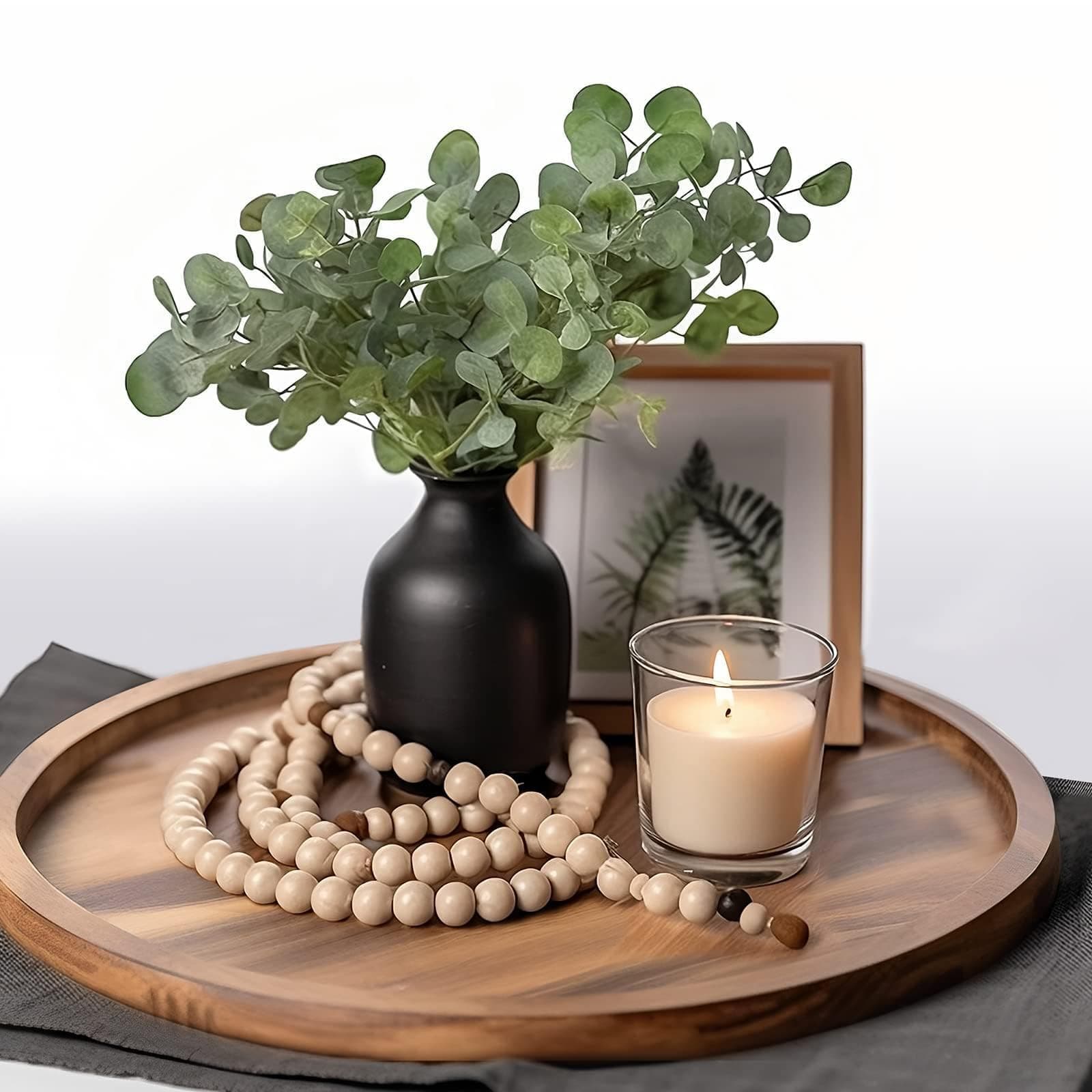 ELTNEGSA Round Acacia Wood Serving & Decor Tray