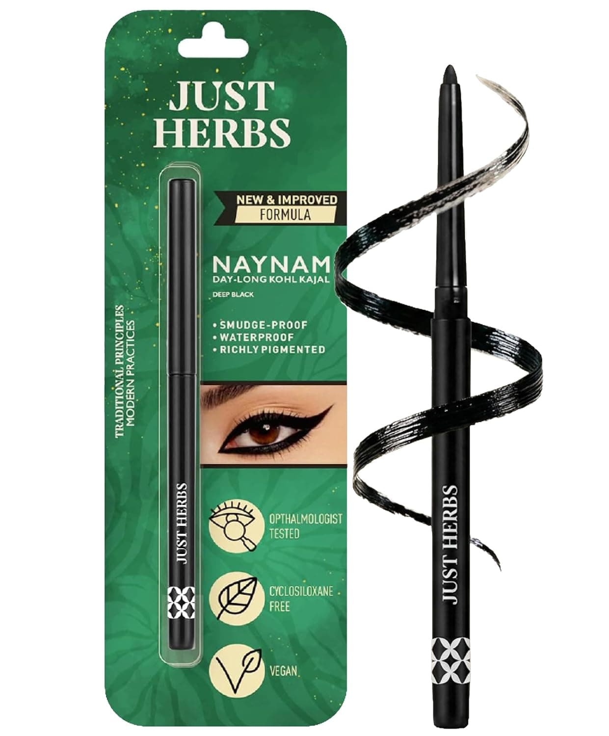 Just Herbs Retractable 2 in 1 Herbal Eyeliner + Kajal with Almond Oil & Vitamin E 11 Hour Stay Singlestroke Smudgeproof Fadeproof - 0.3g at ₹140 (53% Off) – Amazon