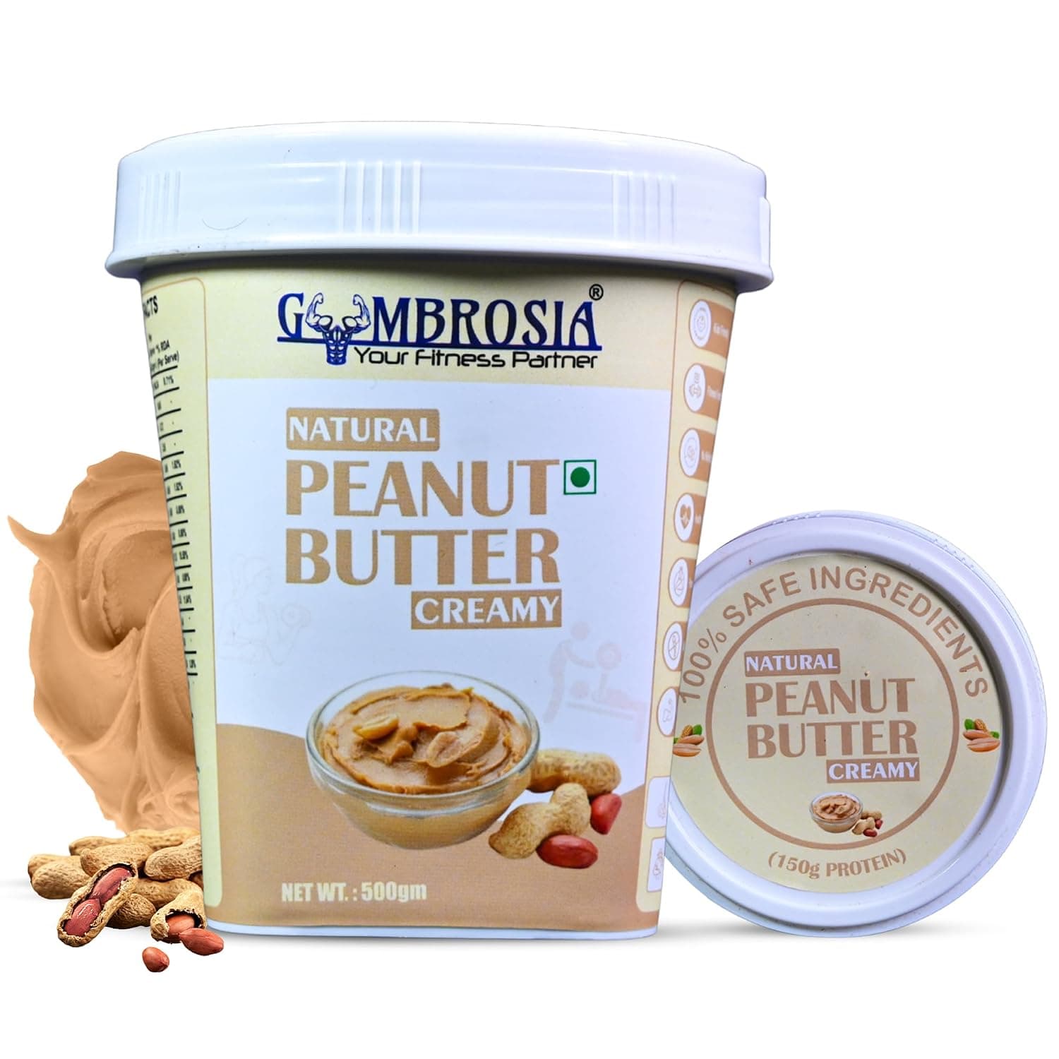 GYMBROSIA High Protein Peanut Butter, 100% Natural CREAMY (500g) | 150g PROTEIN | Single Ingredient: Pure Roasted Peanuts | Unsweetened, Vegan & Keto Diet Spread at ₹180 (70% Off) – Amazon