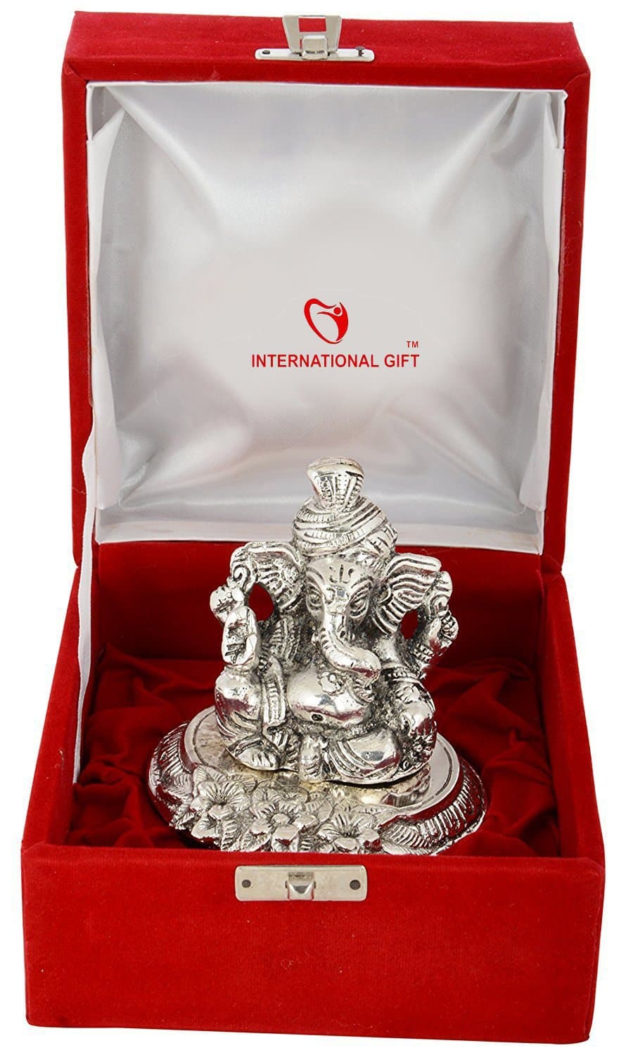 [Apply 2% Coupon] INTERNATIONAL GIFT® Silver Plated Pagdi Ganesh God Idol Statue Oxidized Finish with Beautiful Velvet Box Packing and with Carry Bag (10H x 8W x 8L Centimeters) at ₹439 (45% Off) – Amazon