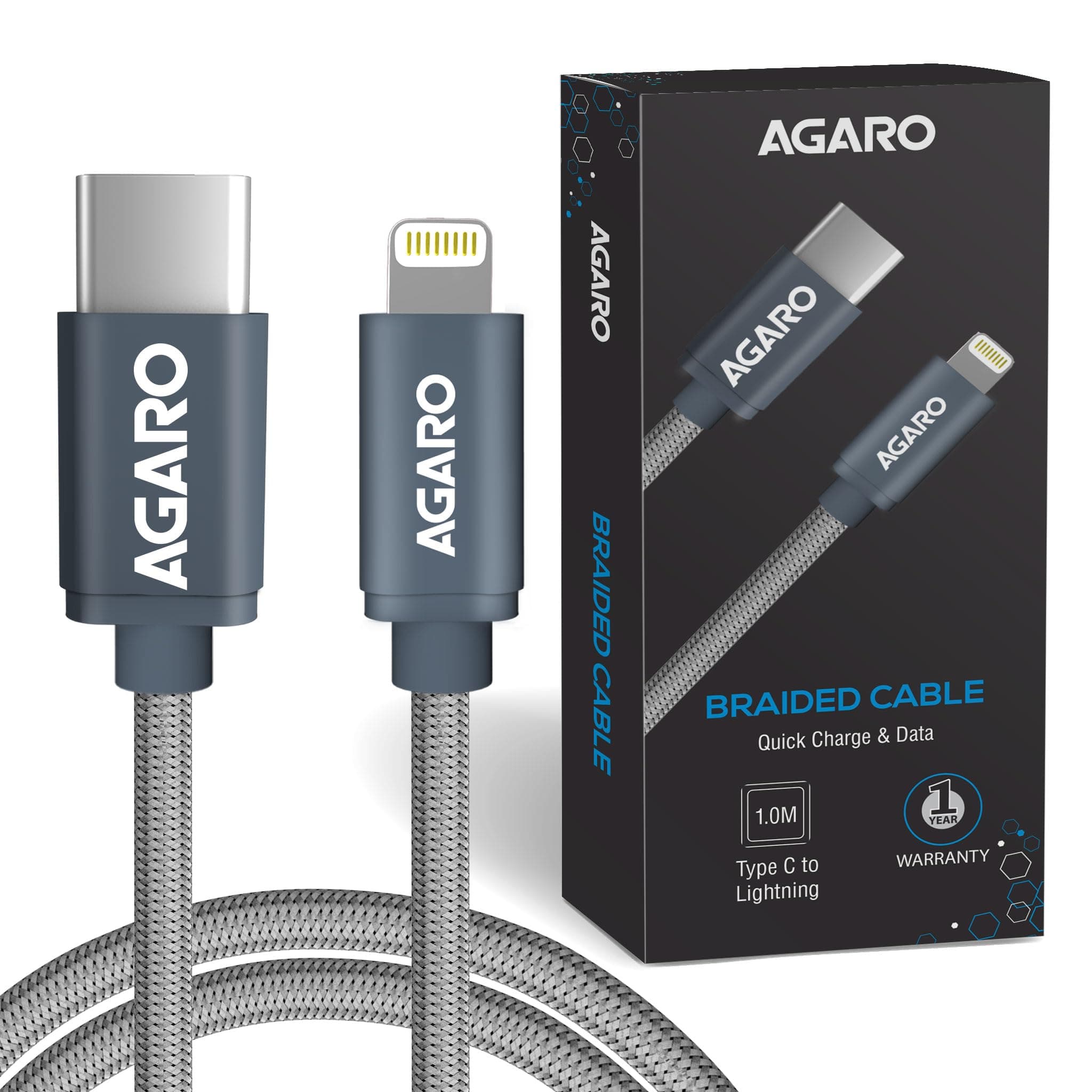 AGARO Blaze USB Type C to Lightning Nylon Braided Cable, 1 Metre