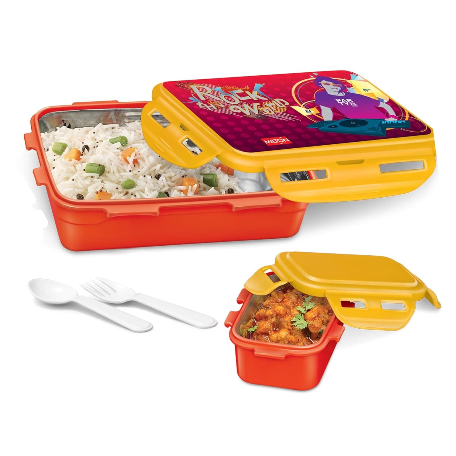MILTON Mini Fun Treat Lunch Box, Inner Stainless Steel School Kids Tiffin 650 ml, Leak Proof and Airtight Containers with Plastic Spoons, Red at ₹353 (37% Off) – Amazon