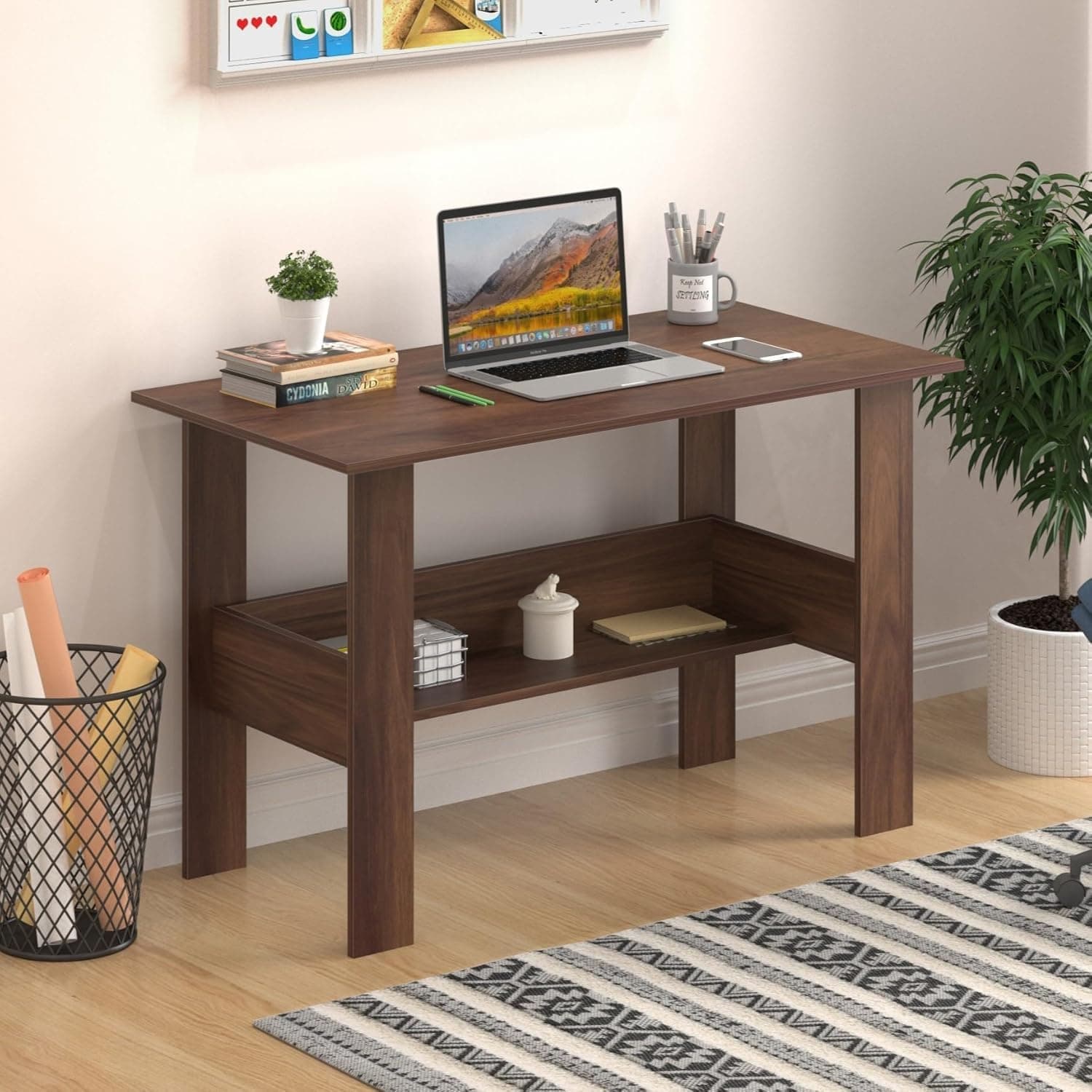 Furniture Café Modern Computer Desk with Storage Shelf – Study Writing Table for Home Office and Bedroom (Wenge) – Amazon