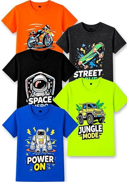 T2F Boys Cotton T-Shirts, Pack of 5 at ₹297 (84% Off) – Amazon