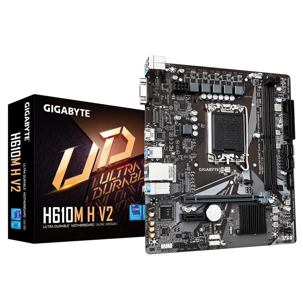 Gigabyte H610M H V2 Motherboard - Supports Intel Core 14th CPUs, 4+1+1 Hybrid Digital VRM, up to 5600MHz DDR5, 1xPCIe 3.0 M.2, GbE LAN, USB 3.2 Gen 1 at ₹4999 (50% Off) – Amazon