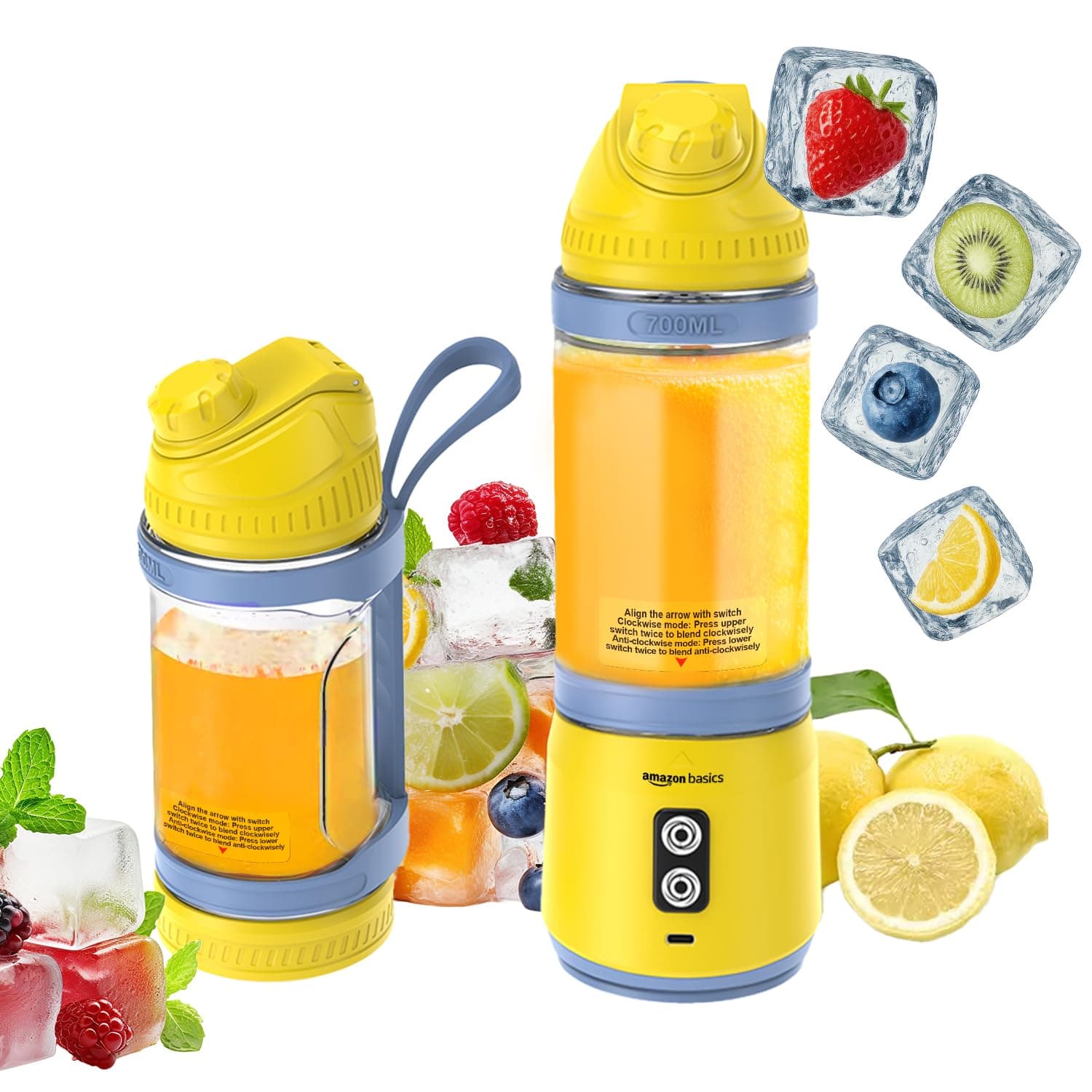 Amazon Basics Portable Blender, 700ml Convertible Jar, Dual Mode, Waterproof, USB Rechargeable