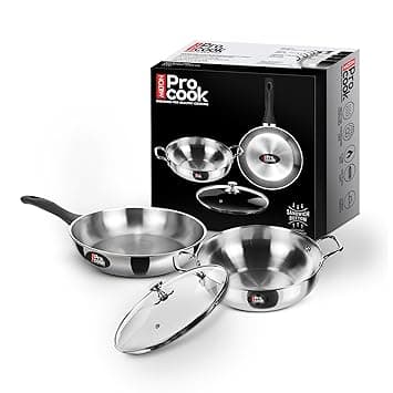 Milton Pro Cook Induction Cookware & Gas Stove Friendly Sandwich Bottom 3 Pc Cookware Set | Stainless Steel Kadhai & Fry Pan with Lid 22 cm at ₹1299 – Amazon