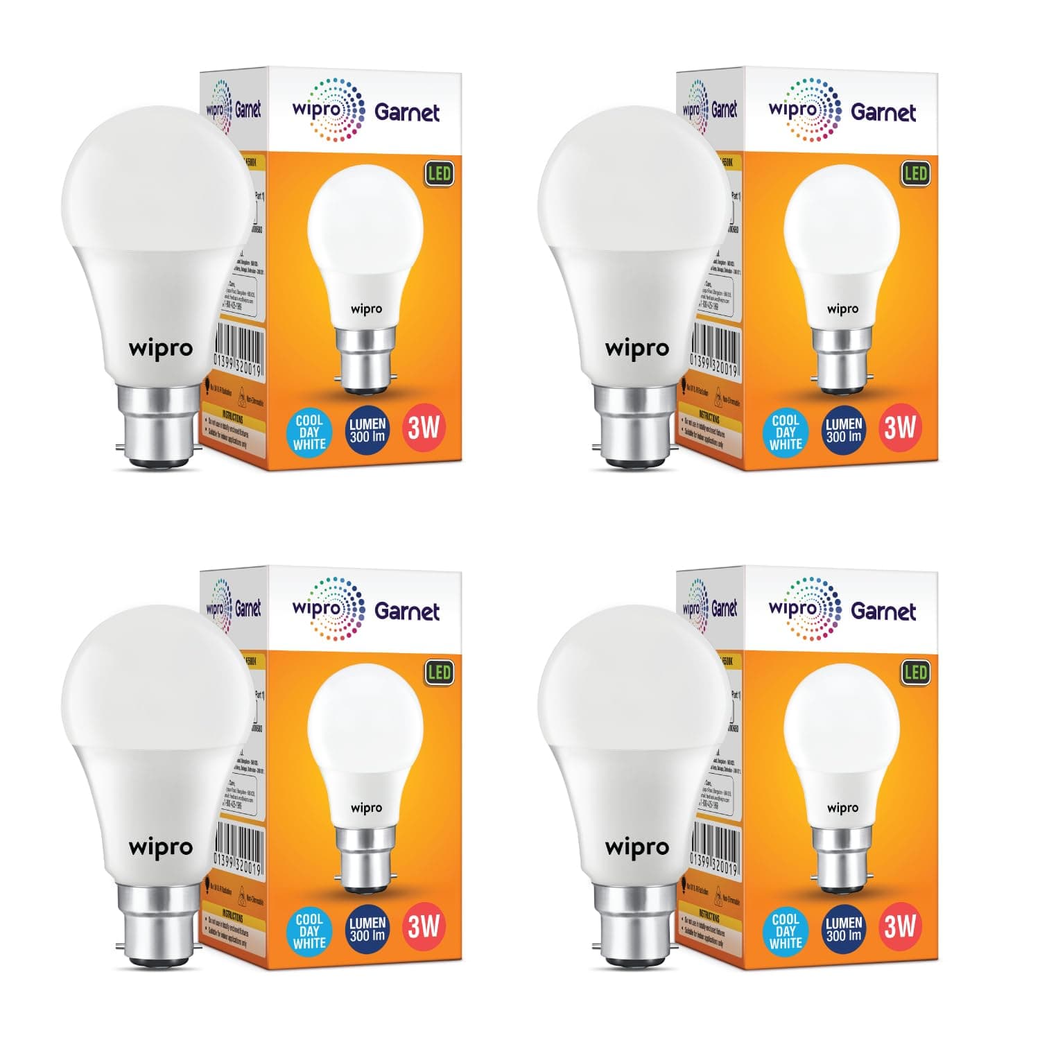 wipro Garnet 3W B22 LED Cool Day Light Bulb (Pack of 4) at ₹271 – Amazon
