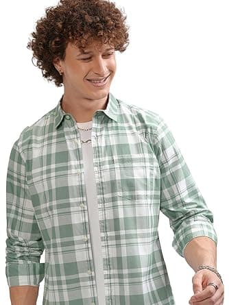 Highlander Men's Cotton Slim Fit Checks Shirt | Full Sleeves | Regular Collar | Casual Shirts for Men at ₹485 – Amazon