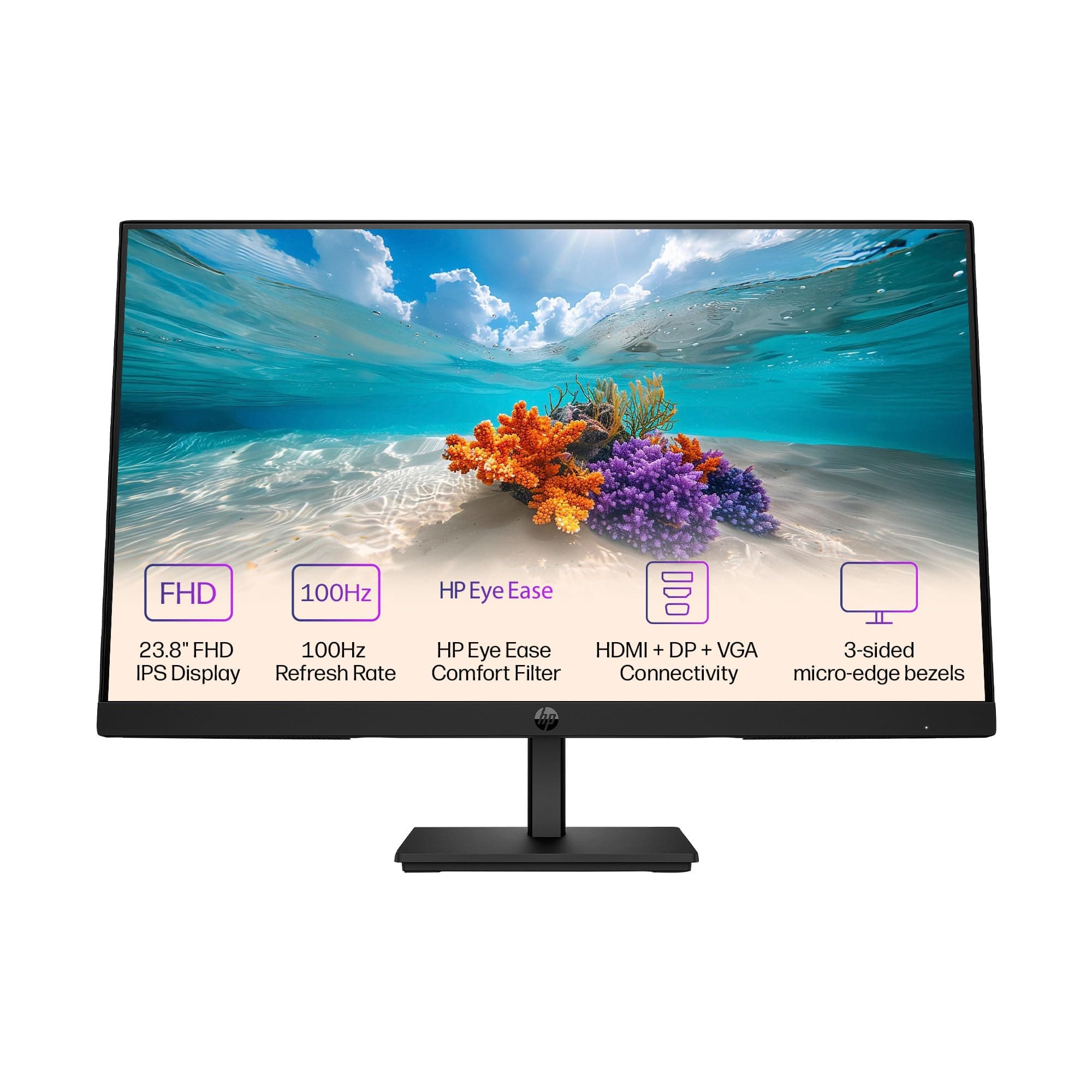 HP Series 3 Pro 23.8 inch FHD IPS Monitor, 100Hz, 5ms, Three-Sided Borderless, VESA Mountable