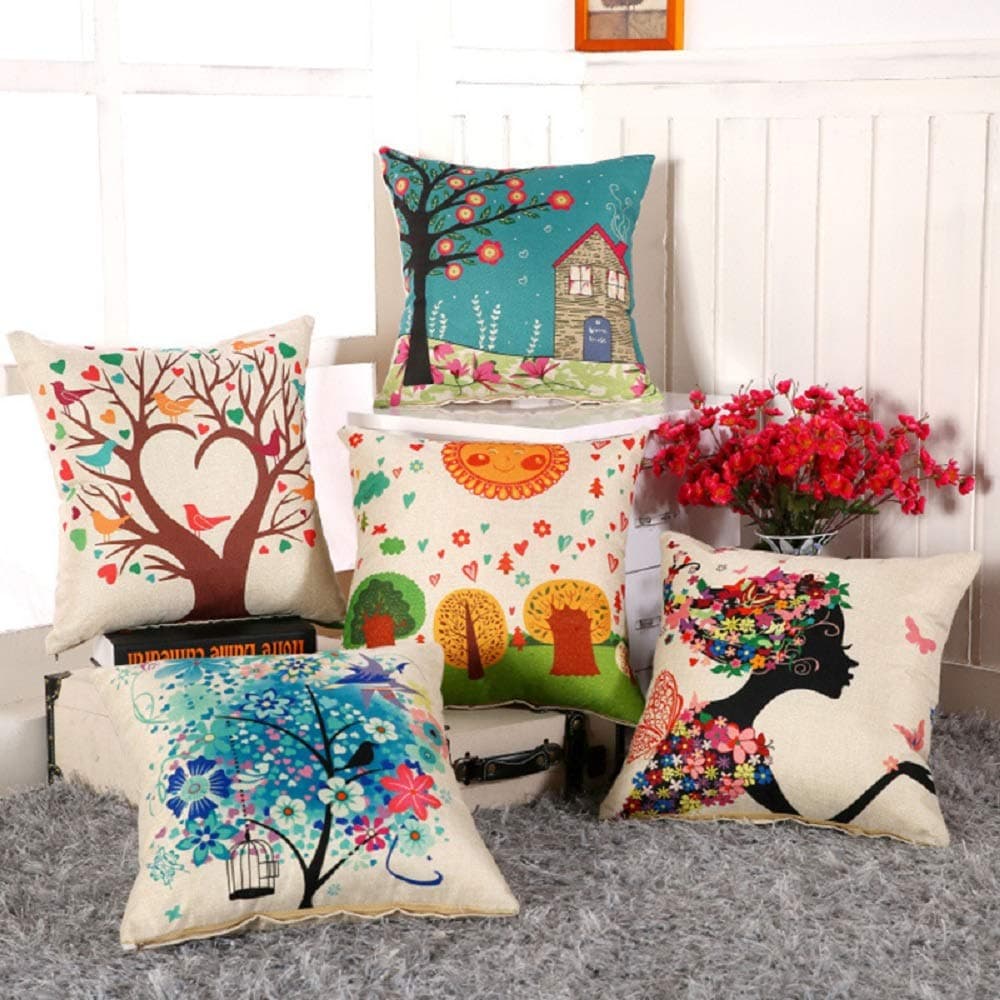AEROHAVEN Cotton 175TC Cushion Covers — 12x12 inch, Set of 5 (Multicolour)