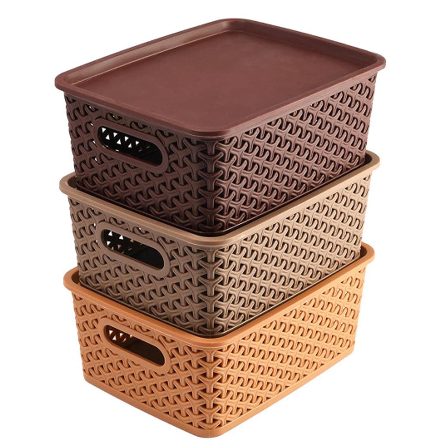 BENAVJI Multipurpose Storage Basket with Lid, Small 25 × 19 × 10.5 cm