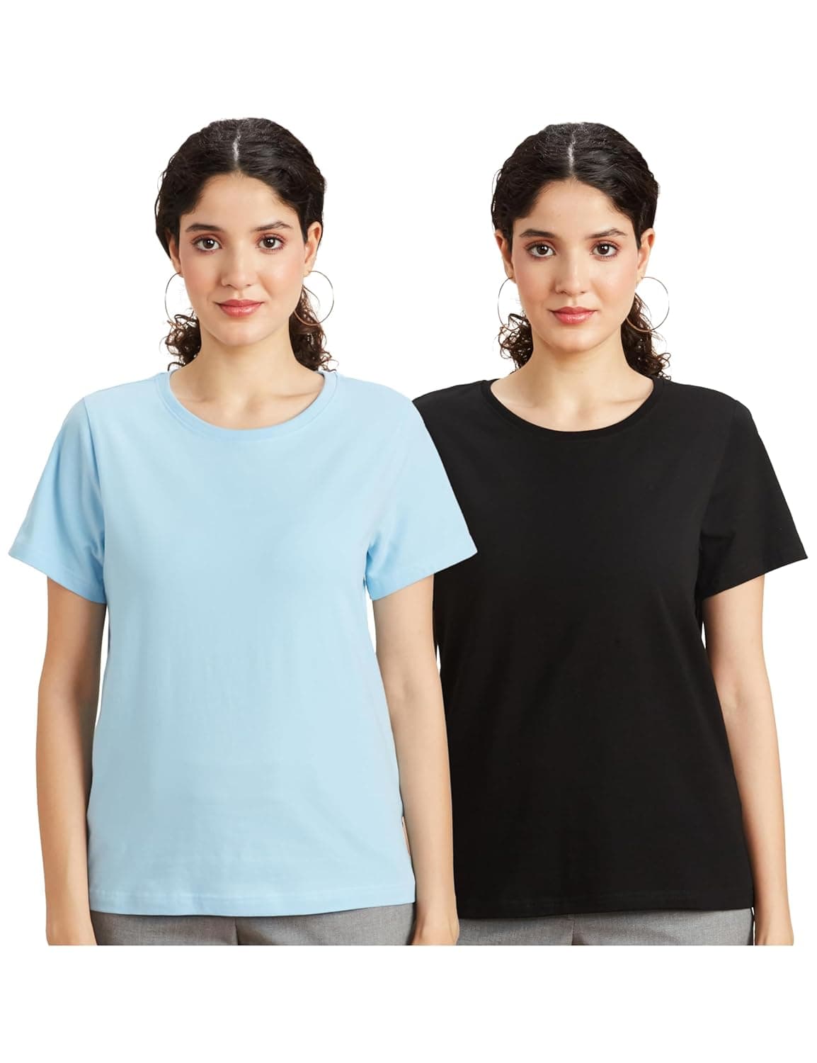 Amazon Brand - Symbol Women Cotton Stretch Regular Fit Round Neck Half Sleeve T-Shirt (Available in Plus Sizes) at ₹279 – Amazon