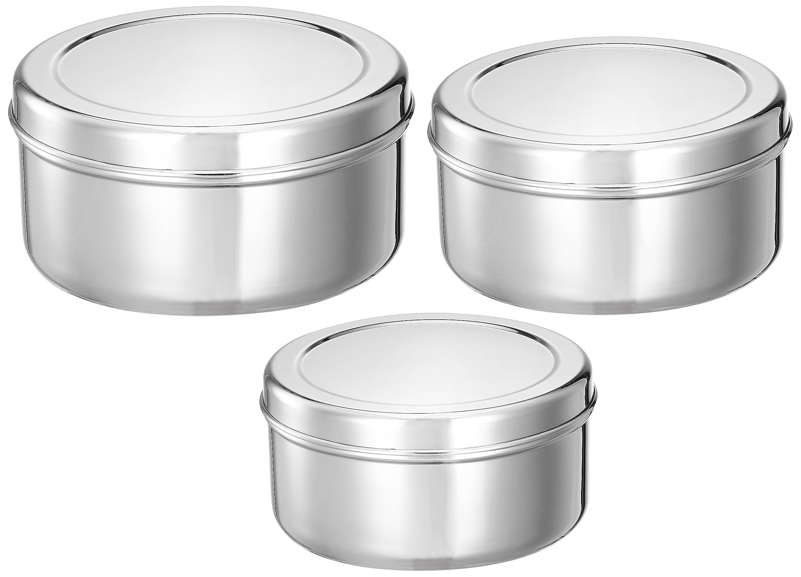 Solimo Puri Dabba Set of 3, BPA-Free Stainless Steel with Glossy Finish