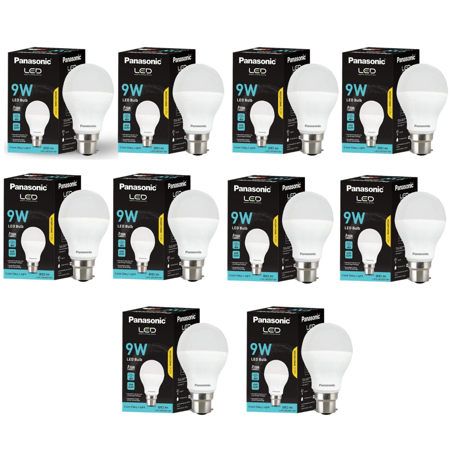 Panasonic Dura Saver 9W Bulb, B22 LED Bulb Base For Home & Office, 1 Year Warranty, Energy Efficiet, 6500K Cool Daylight (Pack of 10)