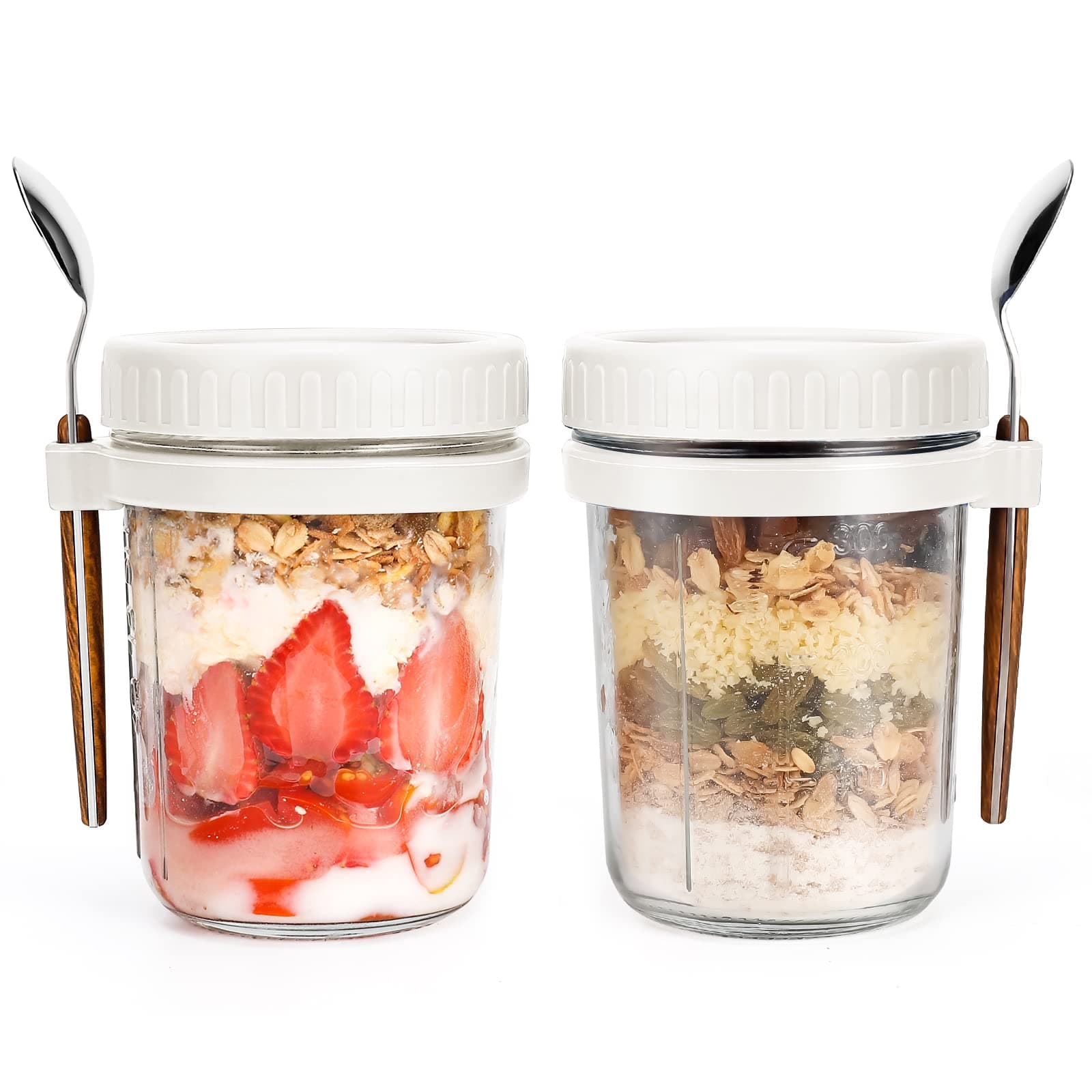 PFUM Glass Overnight Oats Jars 16 oz with Spoon and Lid, Set of 2 at ₹250 – Amazon