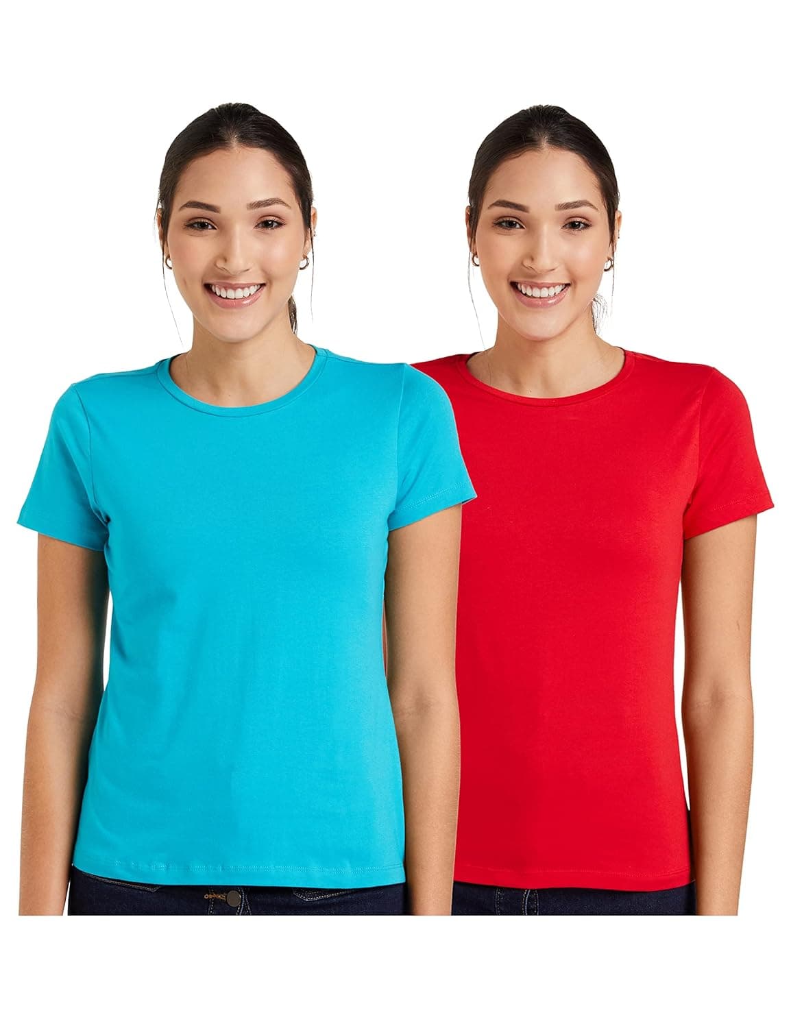 Amazon Brand - Symbol Women Cotton Stretch Regular Fit Round Neck Half Sleeve T-Shirt (Available in Plus Sizes) at ₹299 (63% Off) – Amazon