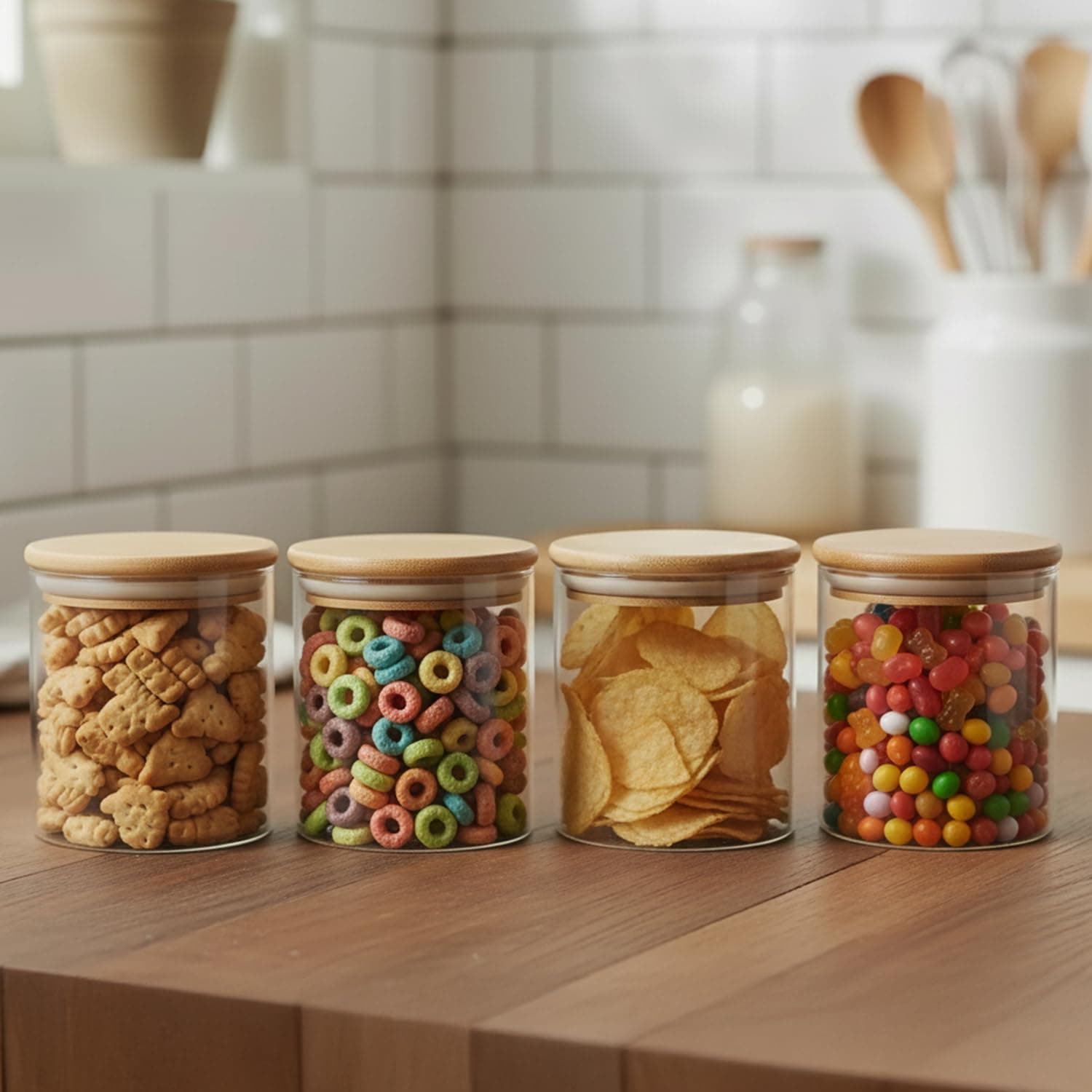 Solimo Borosilicate Glass Jar 600ml (Set of 4)