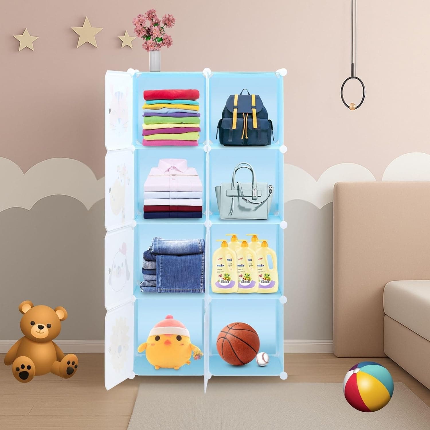 Little Olive 8-Cube Modular Plastic Wardrobe — Animal Friendly Storage Organiser