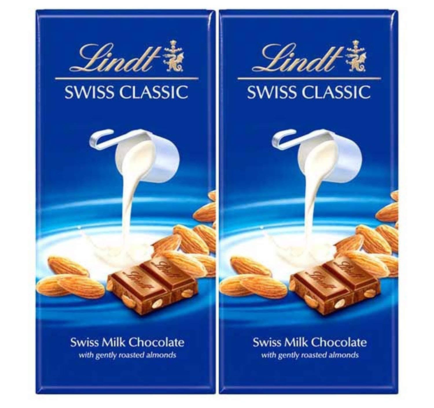 Lindt Swiss Classic Almond Bar Chocolate, 2 × 100g