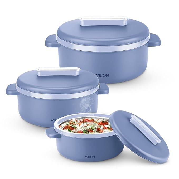 Milton Micronova Jr. Inner Steel Casserole Set of 3 (380ml/775ml/1345ml) at ₹799 (73% Off) – Amazon