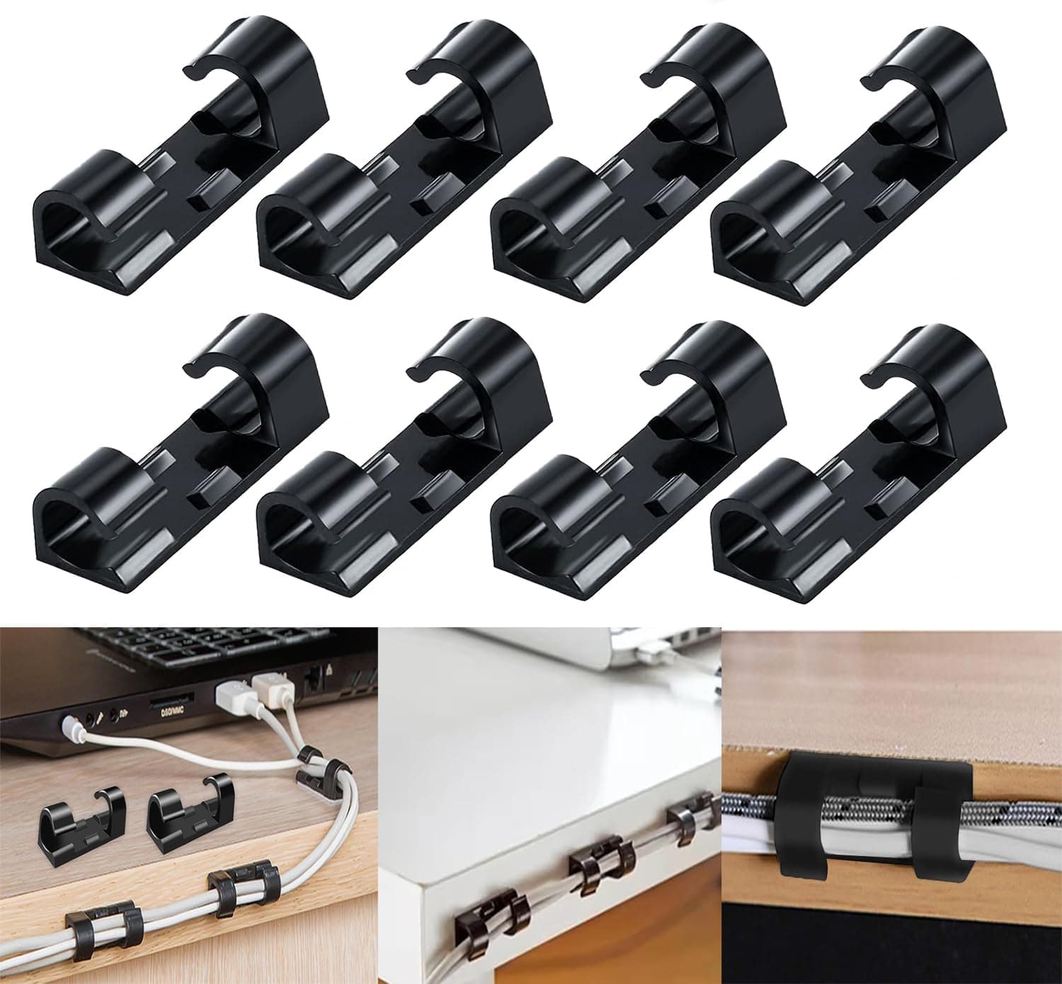 INOVERA 20 Pieces Wire Organizer Cable Management Clips with 3M Adhesive Foam, Black