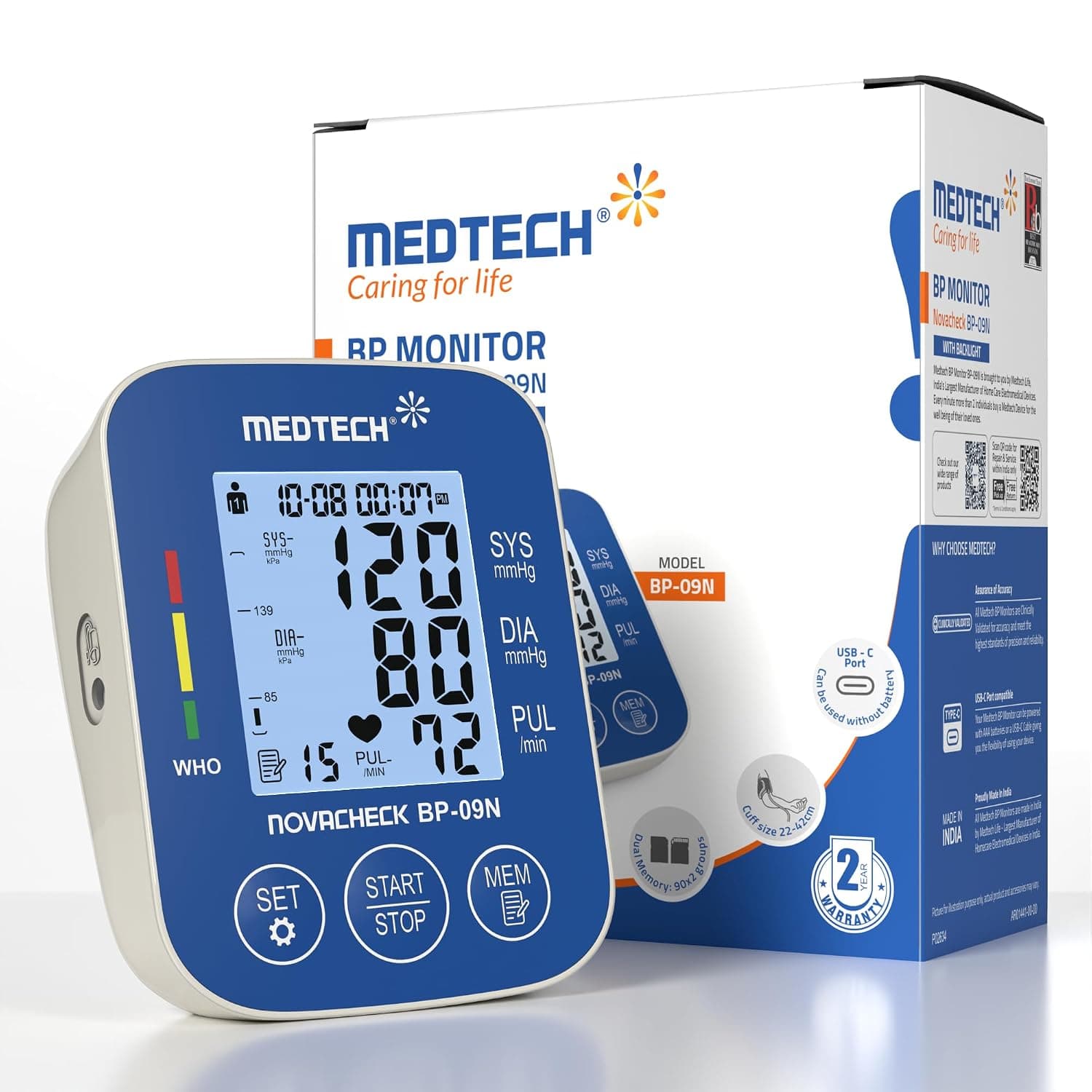 MEDTECH BP09N Fully Automatic Digital BP Monitor |Arm Portable, Lightweight Blood Pressure Machine | Accurate BP Machine Digital for Home | USB-C Port | Blood Pressure Monitoring Device, White at ₹979 (56% Off) – Amazon