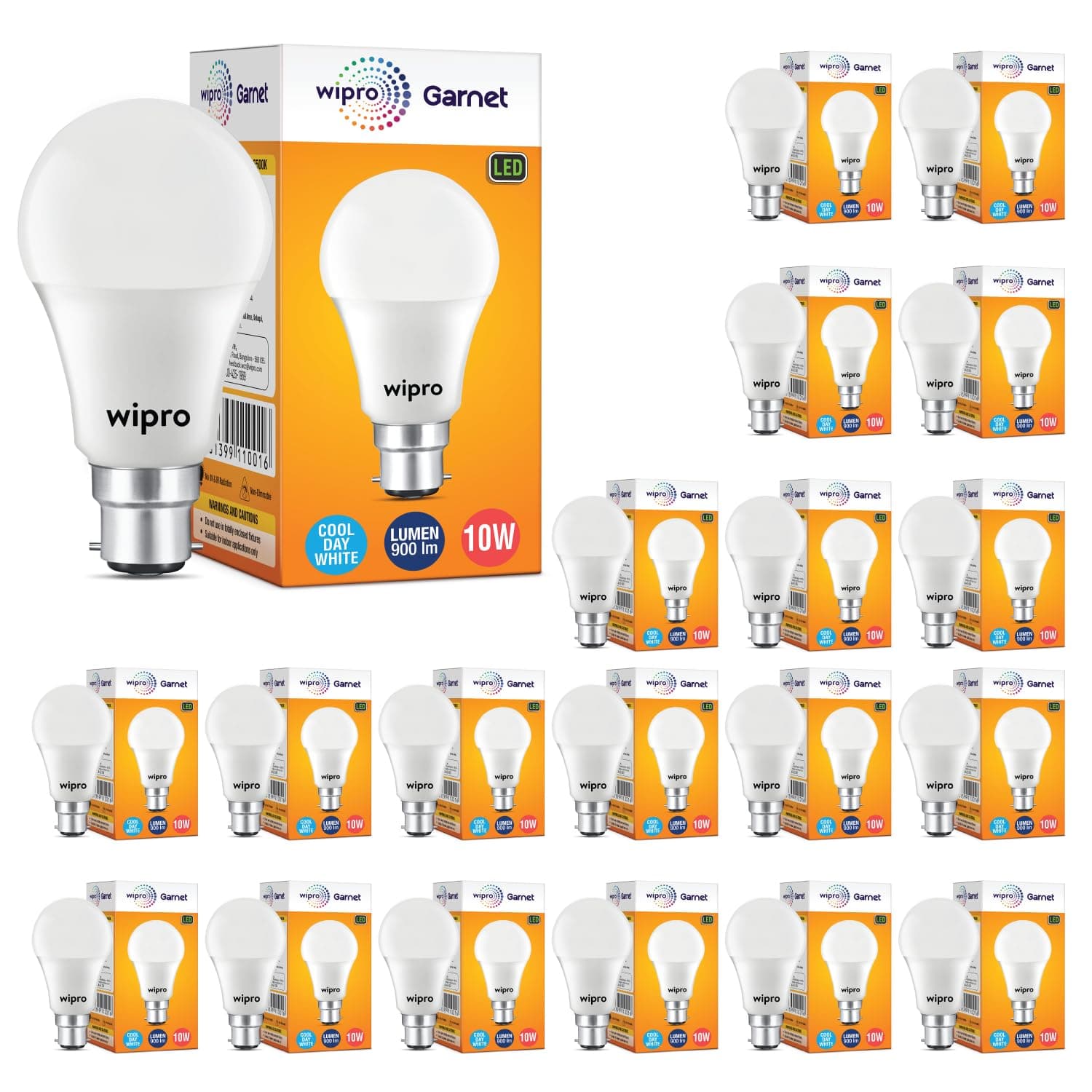 Wipro Garnet 10W LED Bulb — Cool Day White B22 (Pack of 20)