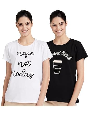 Symbol Women Cotton Stretch Regular Fit Round Neck Half Sleeve T-Shirt (Available in Plus Sizes) at ₹299 – Amazon