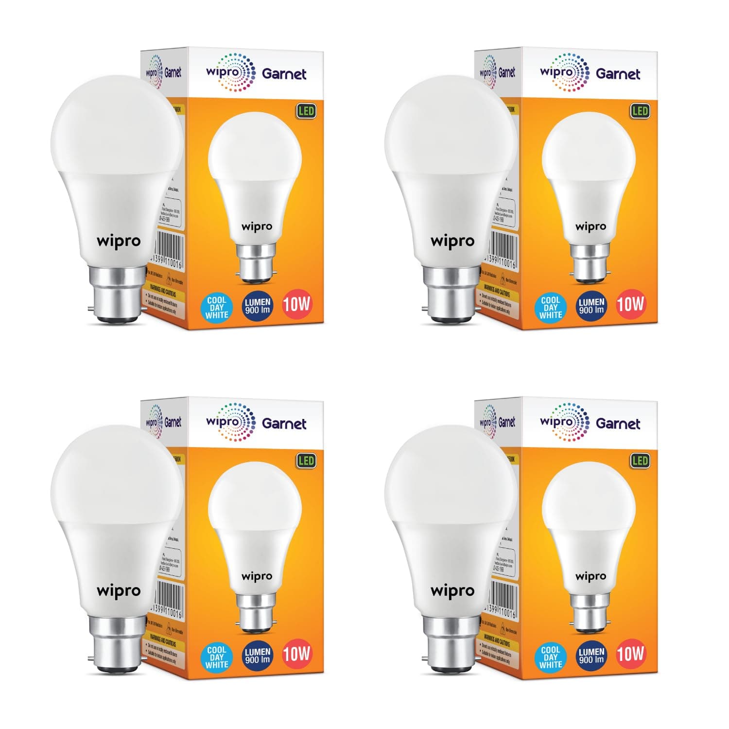 Wipro Garnet B22D 10W LED Bulb (Pack of 4, White) @ ₹249