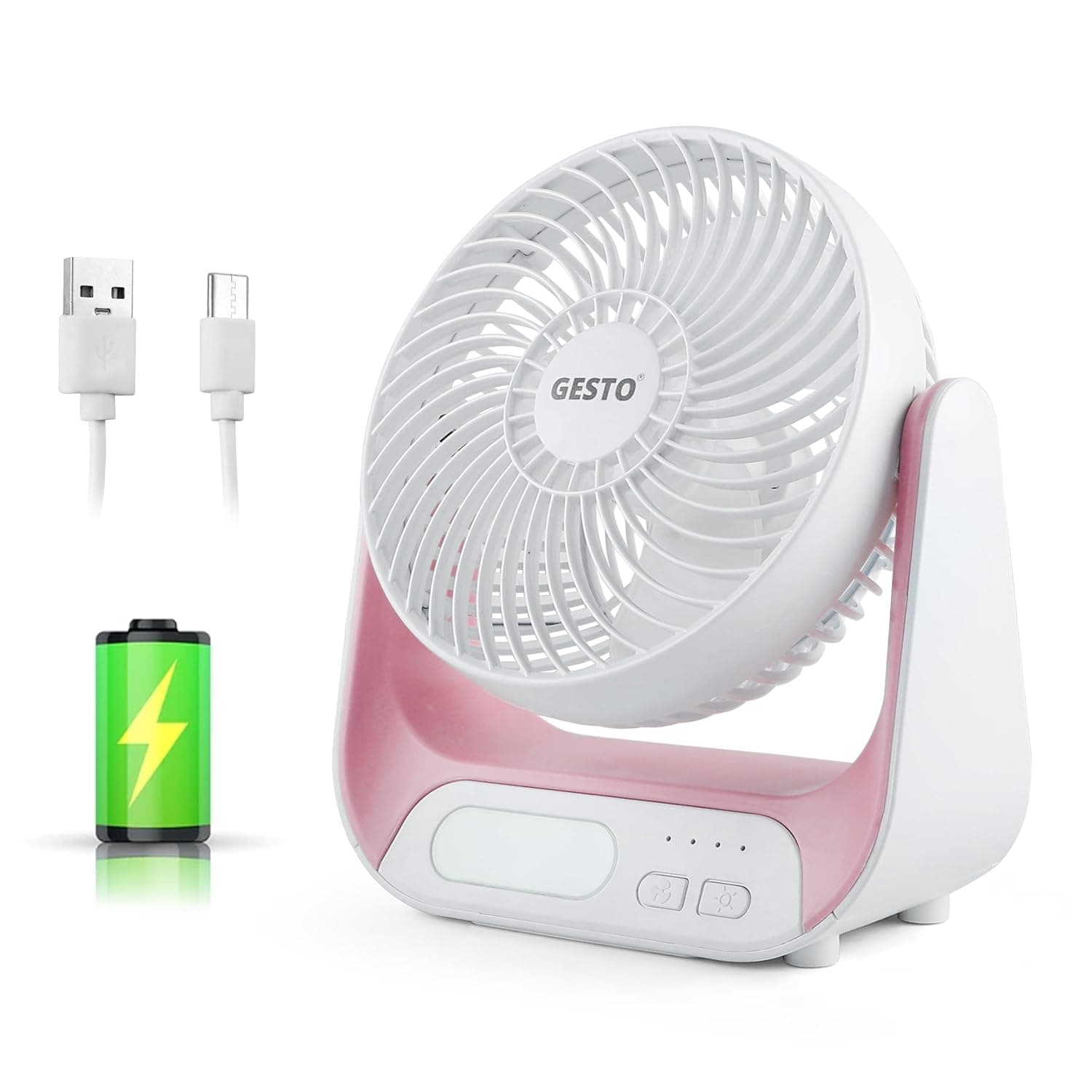 Gesto 7.4 Inch High Speed Rechargeable Table Fan for Home – USB Charging Battery Fan With Led Light | 2400mAh Battery, Upto 8 Hours Runtime | 3 Speed Modes Portable fan for Home, Office,Kitchen-Pink at ₹699 (65% Off) – Amazon