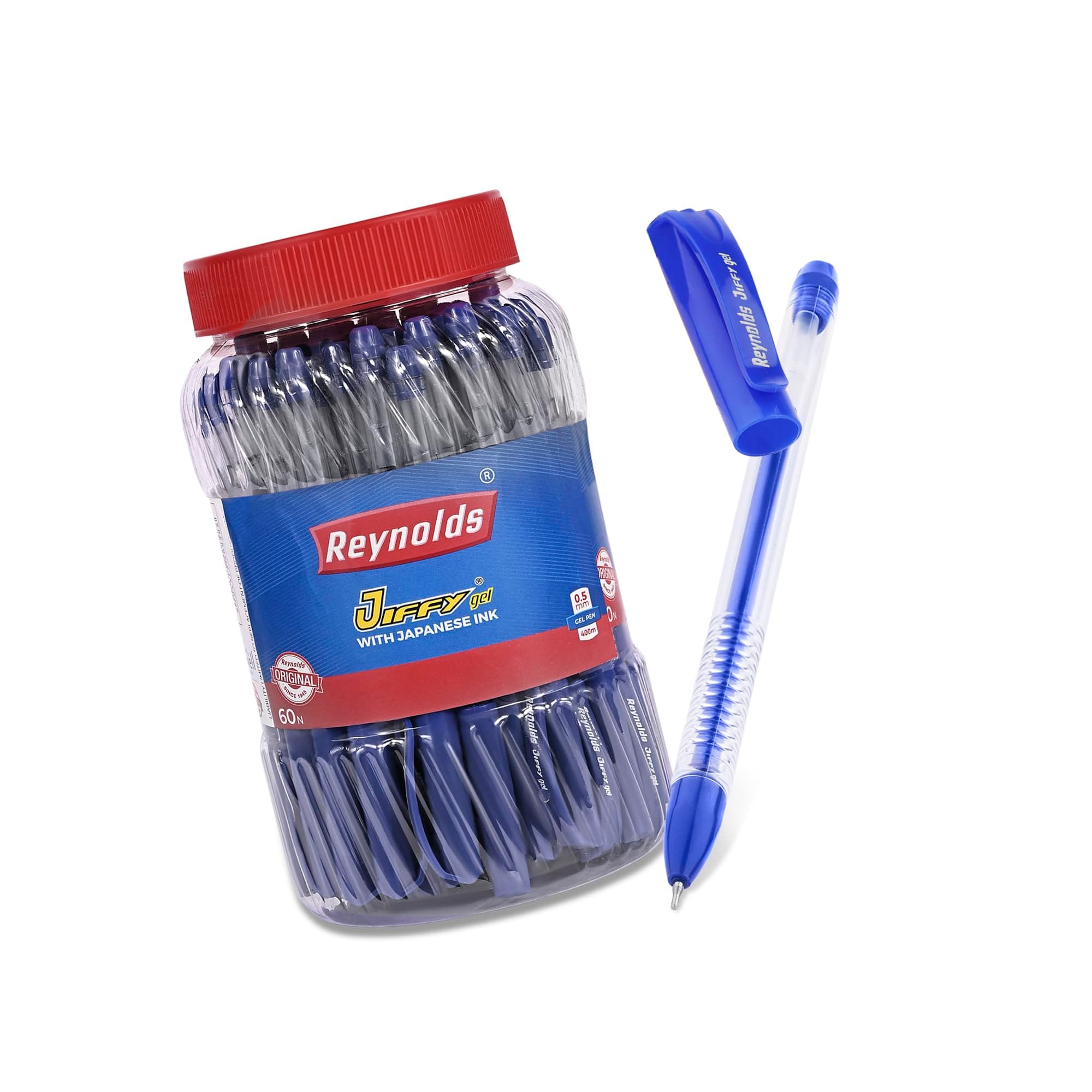 Reynolds JIFFY Gel Pens, Blue, 60-Count Jar, 0.5mm at ₹240 – Amazon