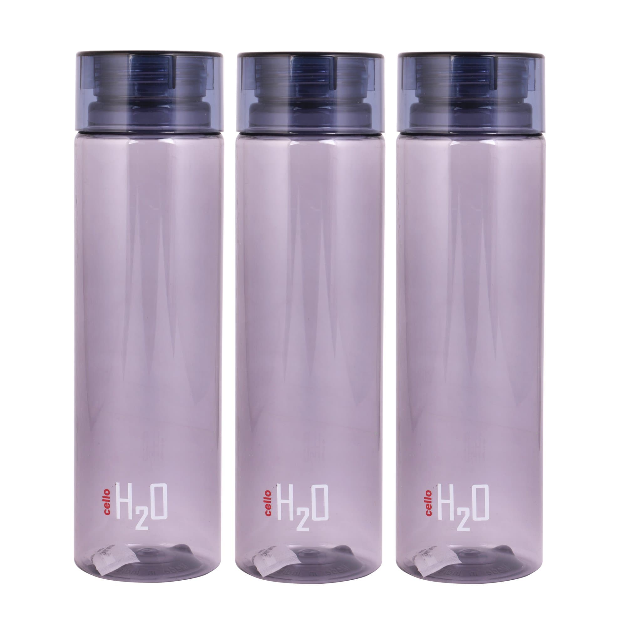 Cello H2O Unbreakable Plastic Water Bottle, 1 Litre, Set of 3, Grey