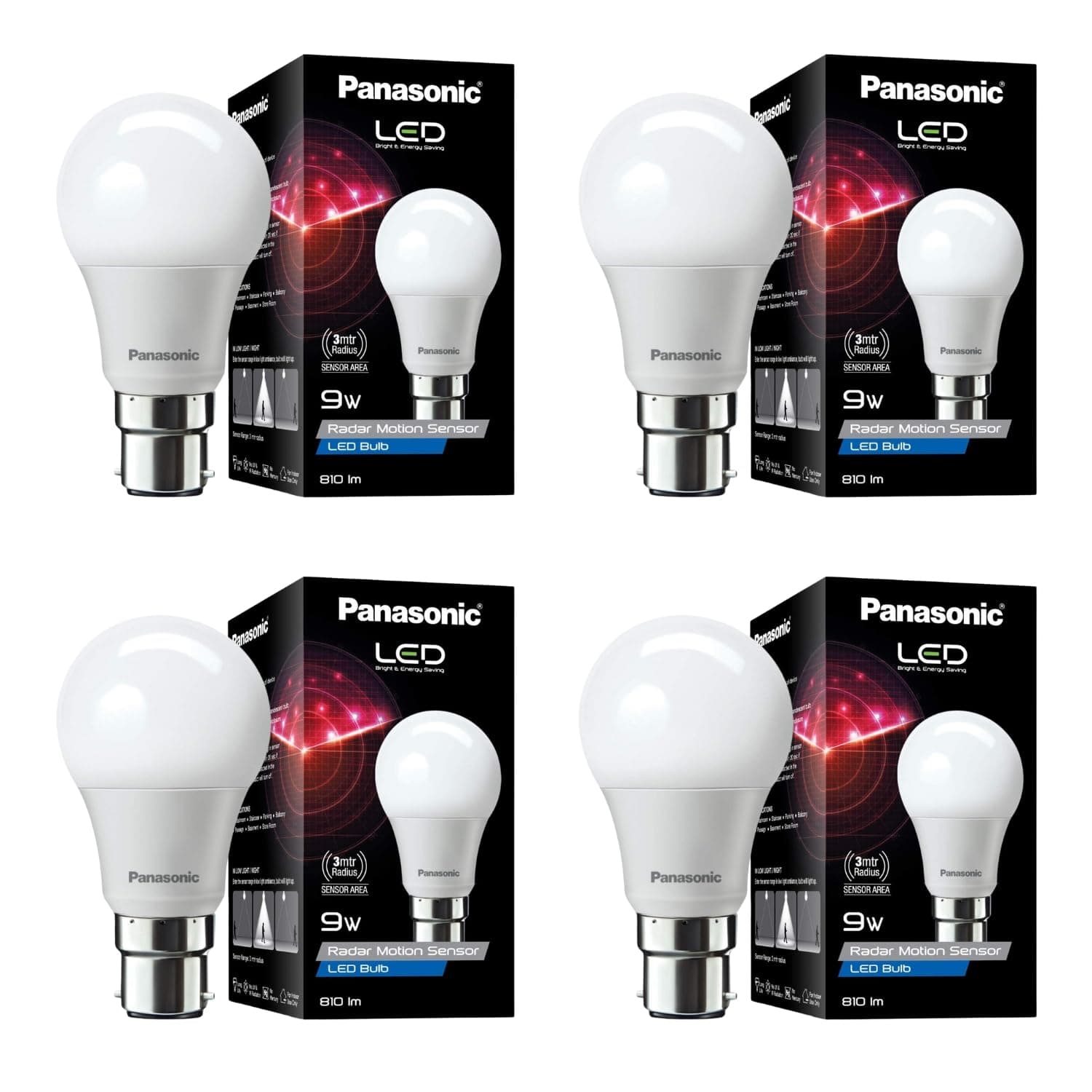 Panasonic 9W Motion Sensor B22 LED Bulb, 3m Detection Radius