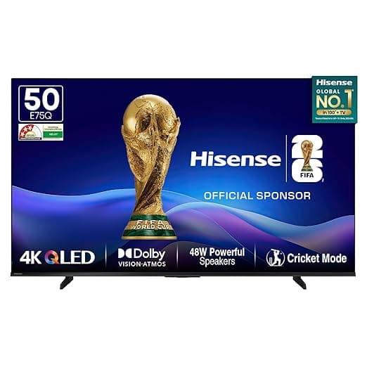 Hisense 50" 4K QLED Smart TV (Dolby Atmos, HDR10+, VIDAA, 50E75Q) at ₹35,990 (40% Off) – Amazon
