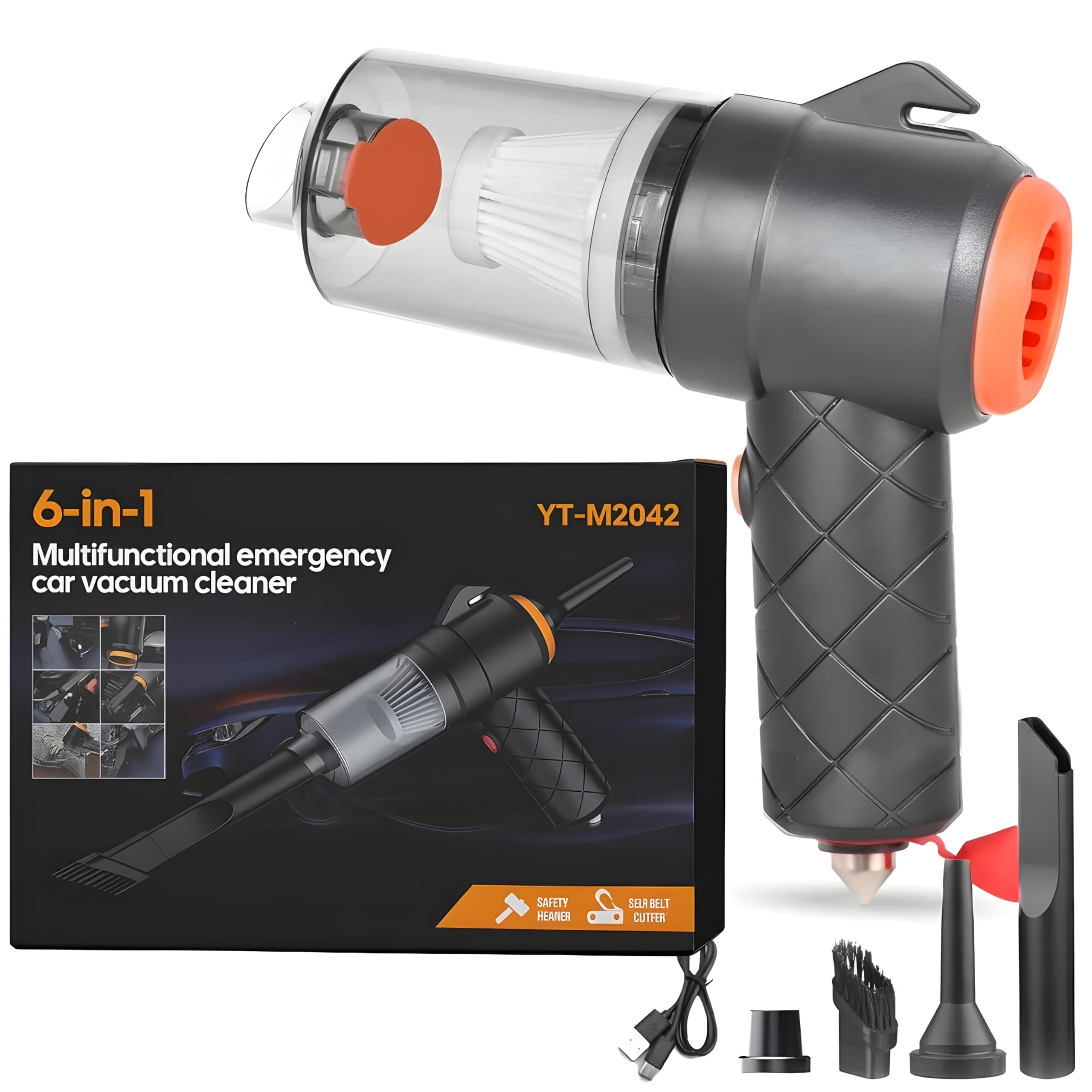 Andrew James 6 in 1 Car Vacuum Cleaner Cordless | Wireless Powerful EVERSYS Handheld Vacuum Cleaner with Blower, Inflator, Vacuum Sealer & Safety Hammer | Portable Car Cleaning Vacuum Cleaner