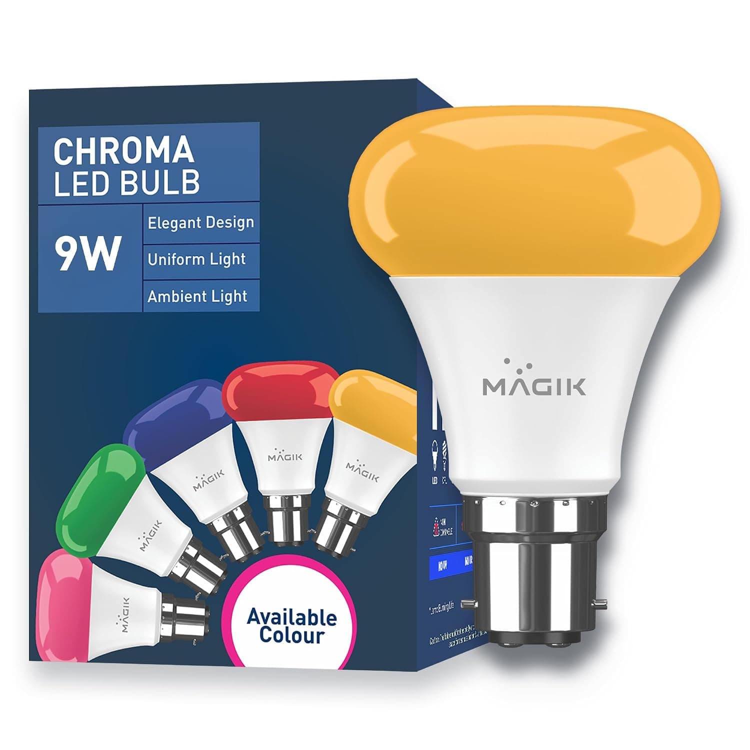 MAGIK Chroma 9W (Yellow) LED Bulb – B22 Base – Vibrant at ₹119 (40% Off) – Amazon