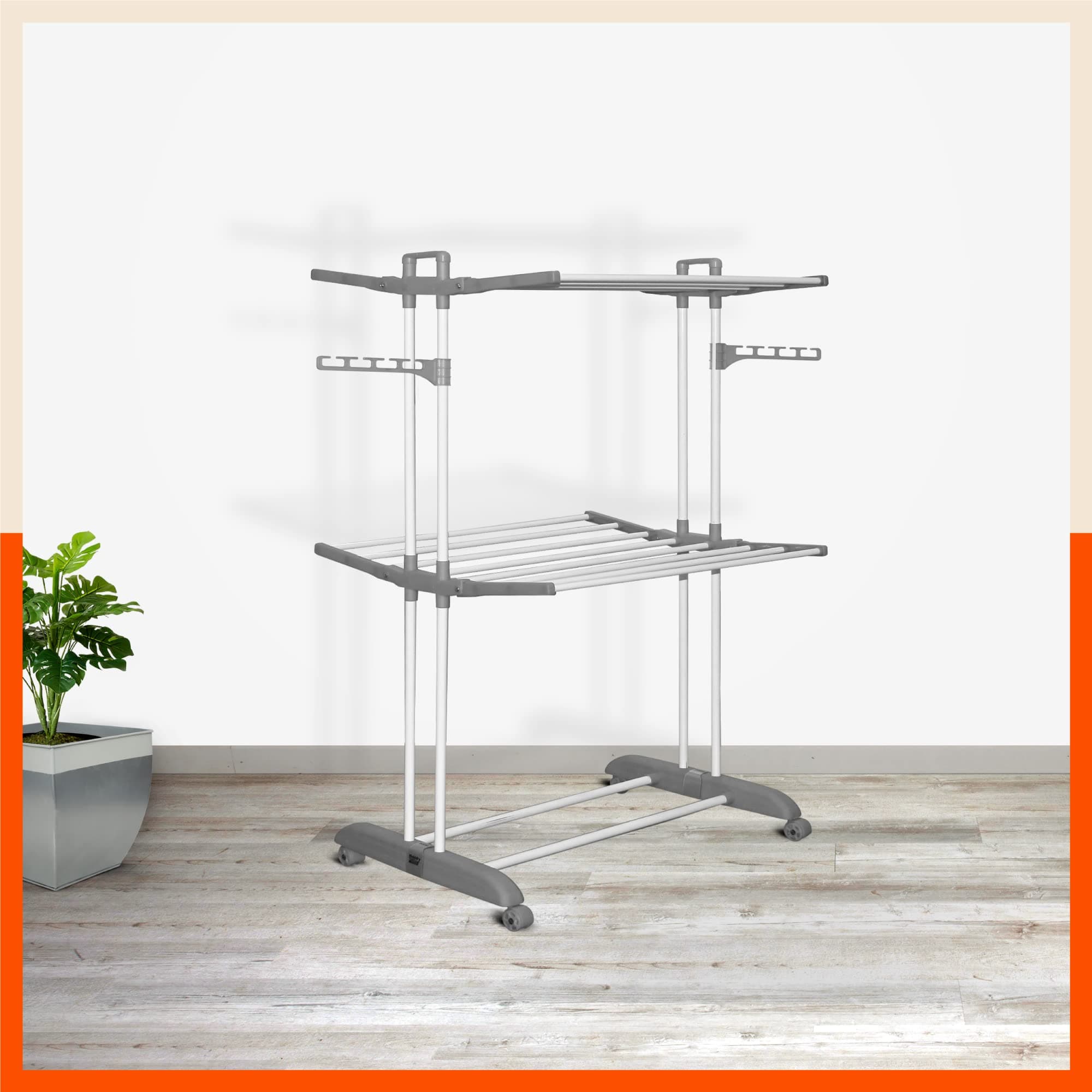 Bathla 2-Level Modular Cloth Drying Stand (Rustproof, Whe…