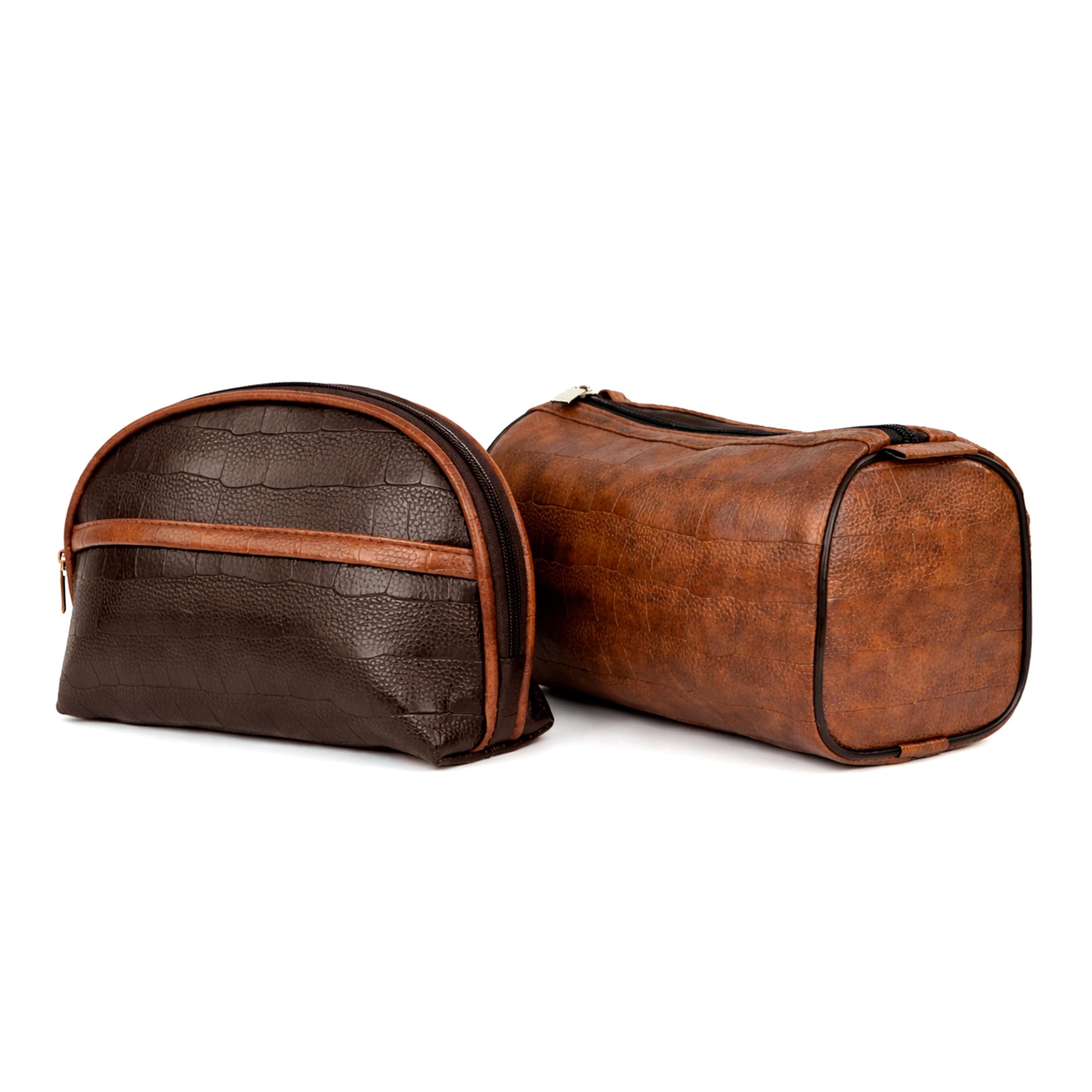 SNDIA 2-Set PU Leather Toiletry Travel Bags for Men and Women | Multipurpose Toiletry Organizer for Makeup Cosmetics Shaving Kit and Travel Essentials for - Brown