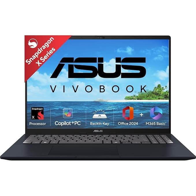 ASUS Vivobook 16 Snapdragon X (16GB/512GB, FHD+ 16", Win 11 + Office 2024) at ₹61,990 (51% Off) – Amazon