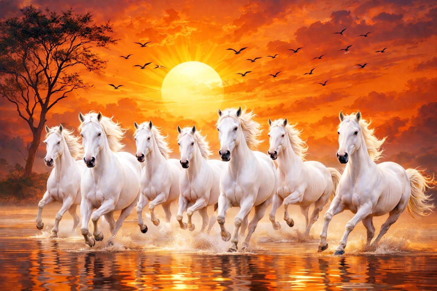 Seven White Horses Running Vastu Vinyl Wall Sticker, 13x19 inch at ₹125 (79% Off) – Amazon