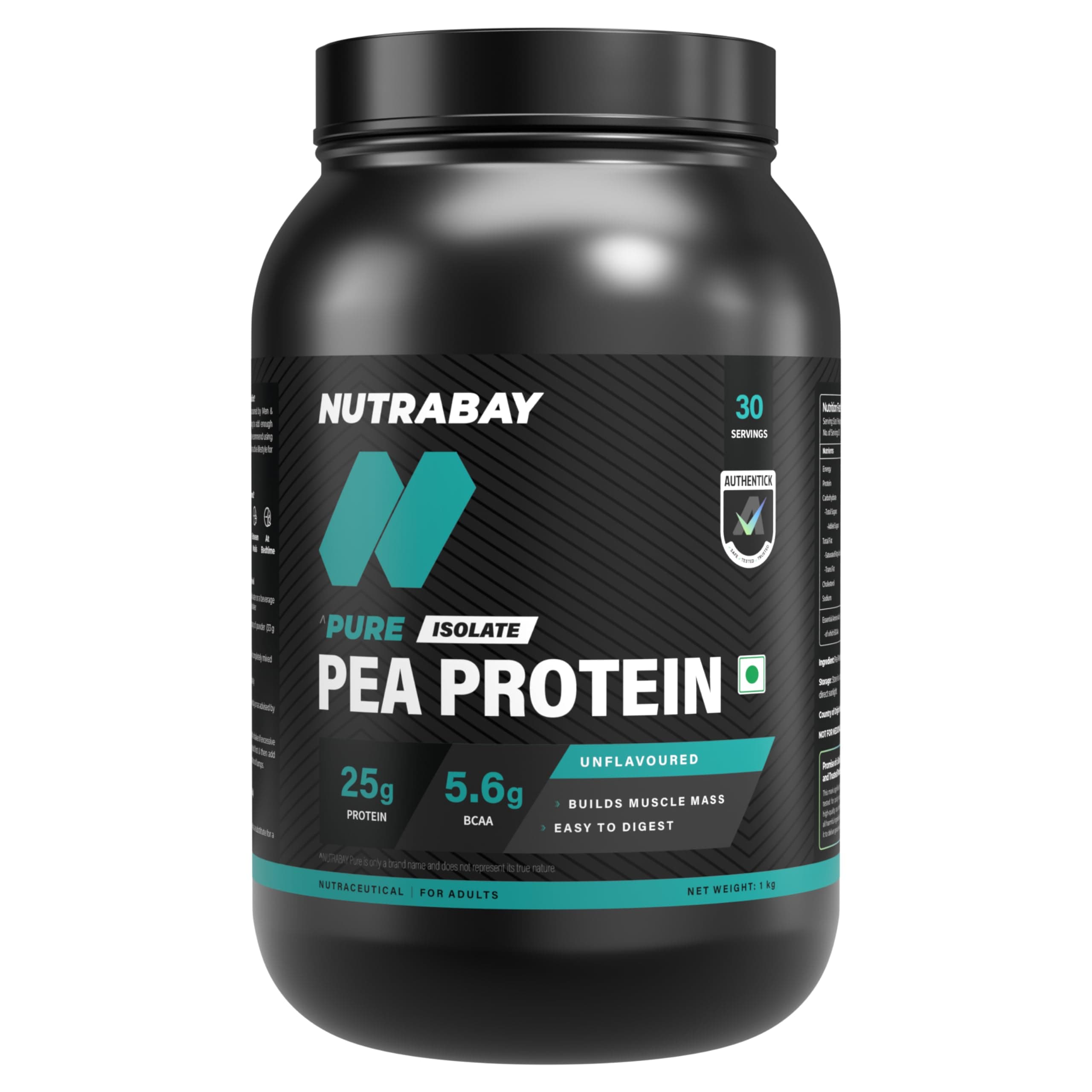 Nutrabay Pure Pea Protein Isolate, Unflavoured, 1 kg at ₹799 – Amazon