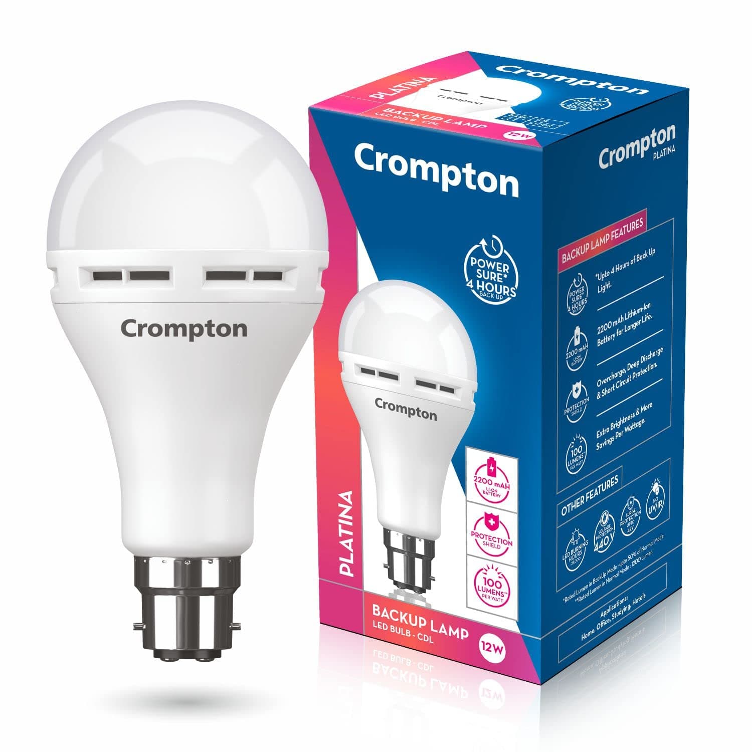 Crompton Emergency 12W LED Bulb, B22 Base, Cool Day Light